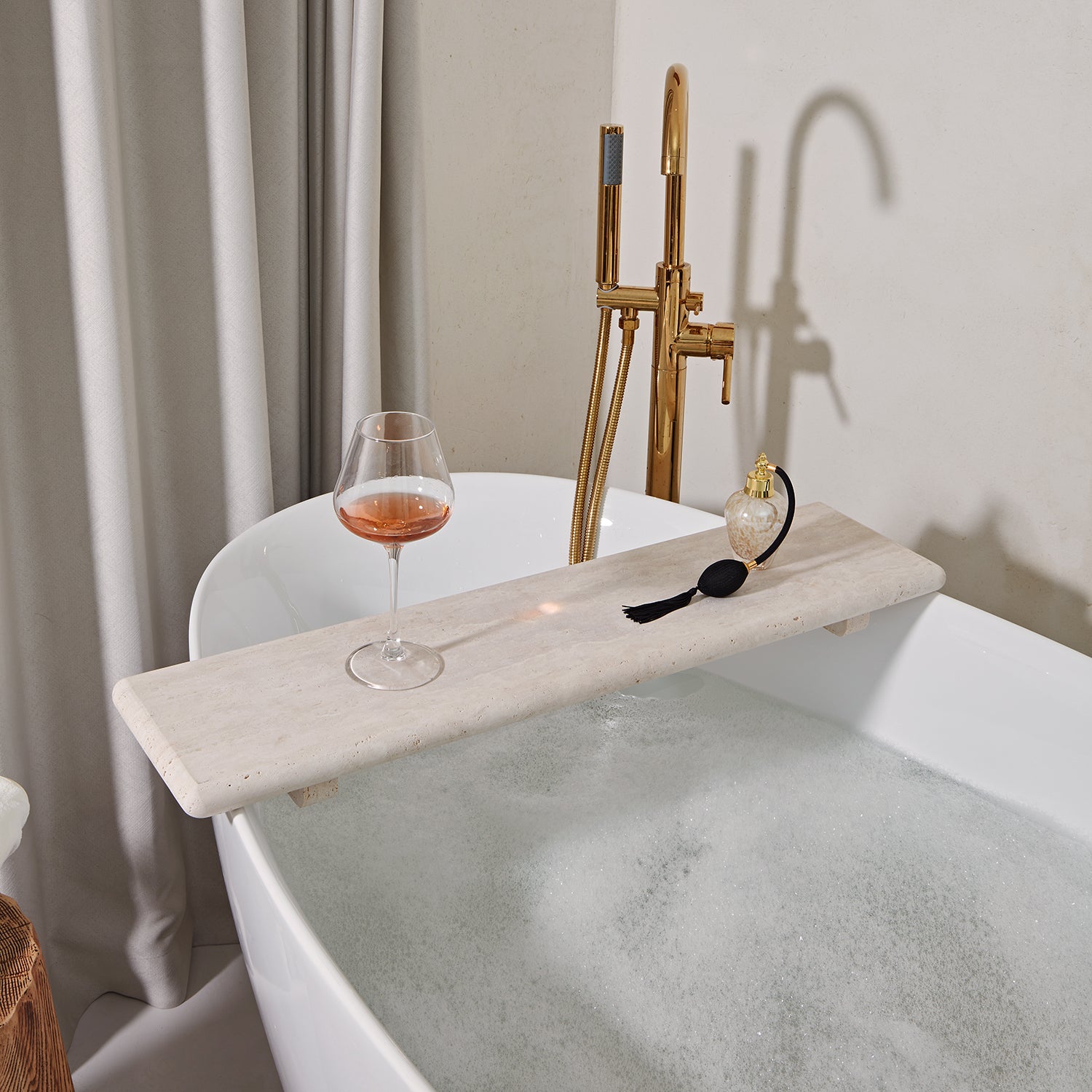 Nature's Touch Travertine Bath Accessories with Organic Edge and Unique Variations for Rustic Bathroom Decor