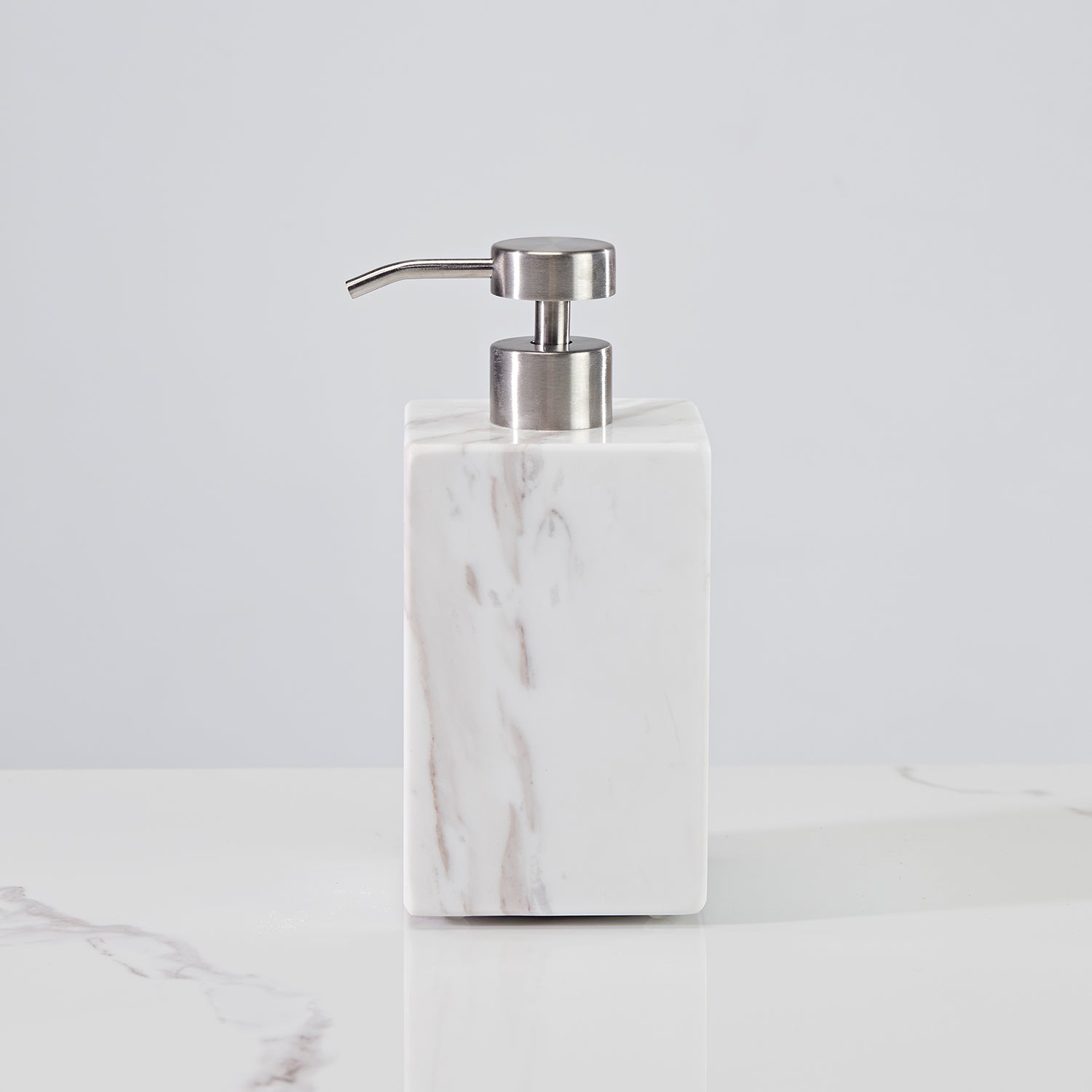 Polished Arabascato Marble Bath Accessories with Stainless Steel Pump - Elegant Decor for Marble Bathrooms, Featuring Unique Veining