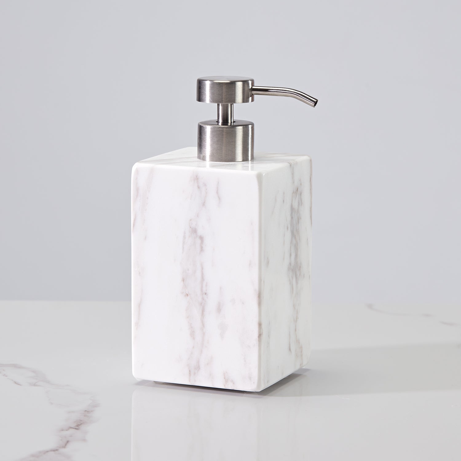 Polished Arabascato Marble Bath Accessories with Stainless Steel Pump - Elegant Decor for Marble Bathrooms, Featuring Unique Veining