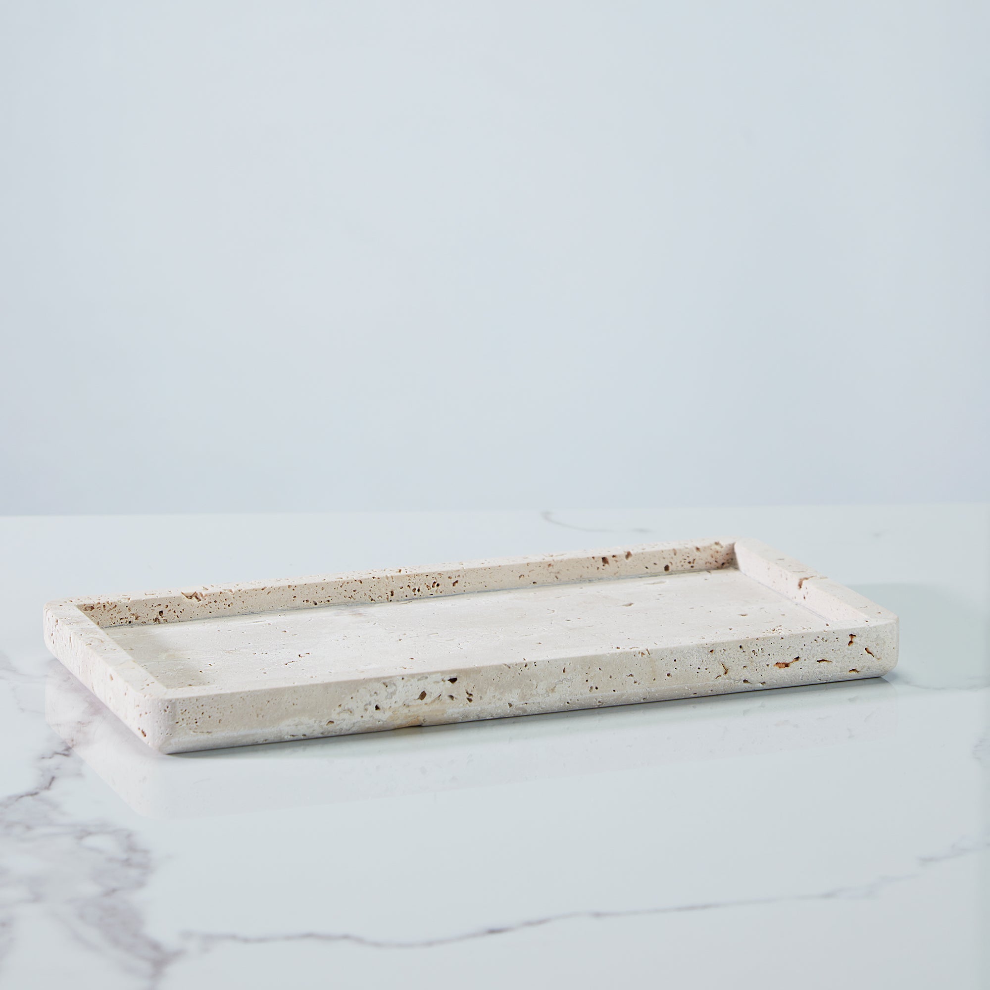 Nature's Touch Travertine Bath Accessories with Organic Edge and Unique Variations for Rustic Bathroom Decor