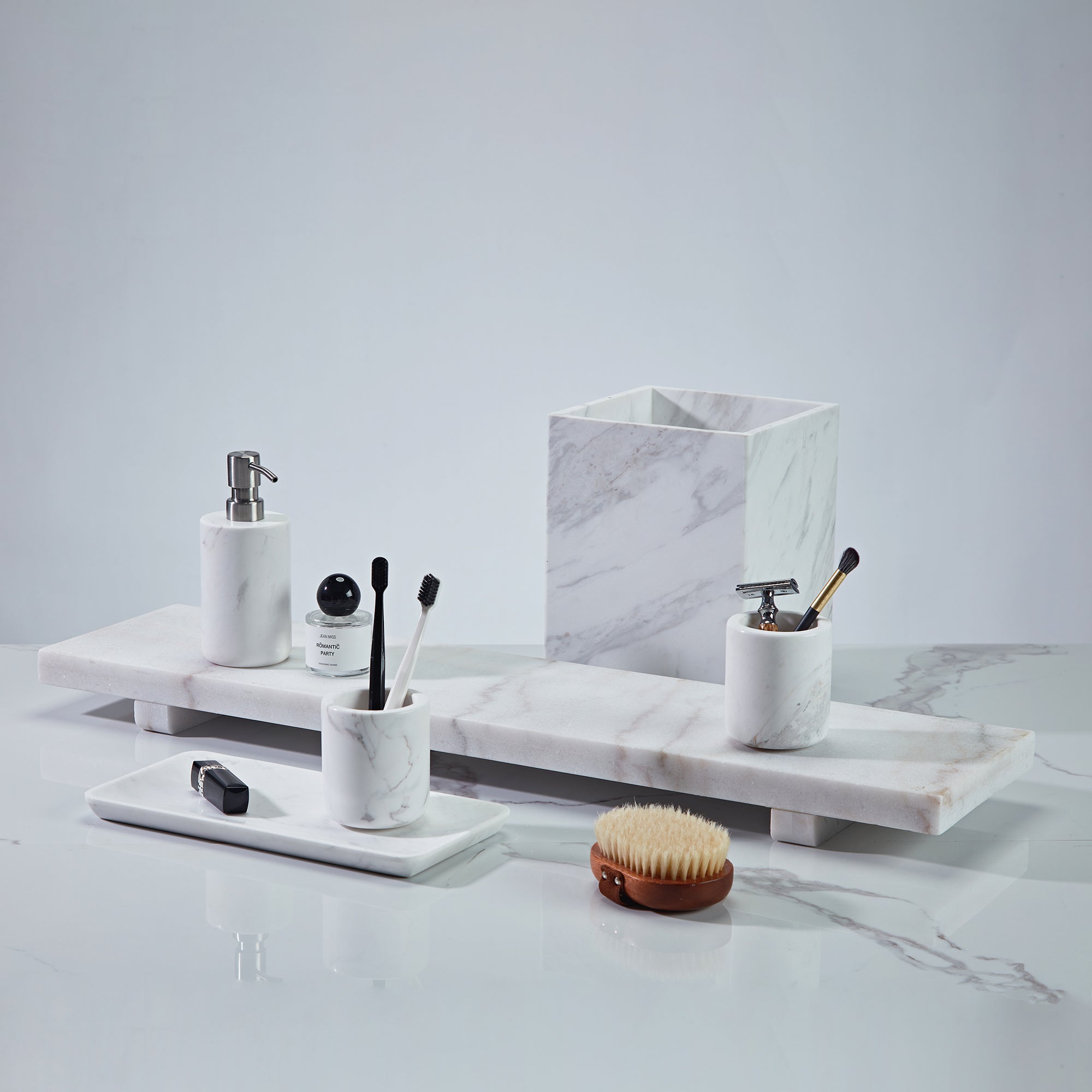 NeatEssence Marble Bath Accessories with Unique Design and Honed Smooth Finish for Elegant Bathroom Decor