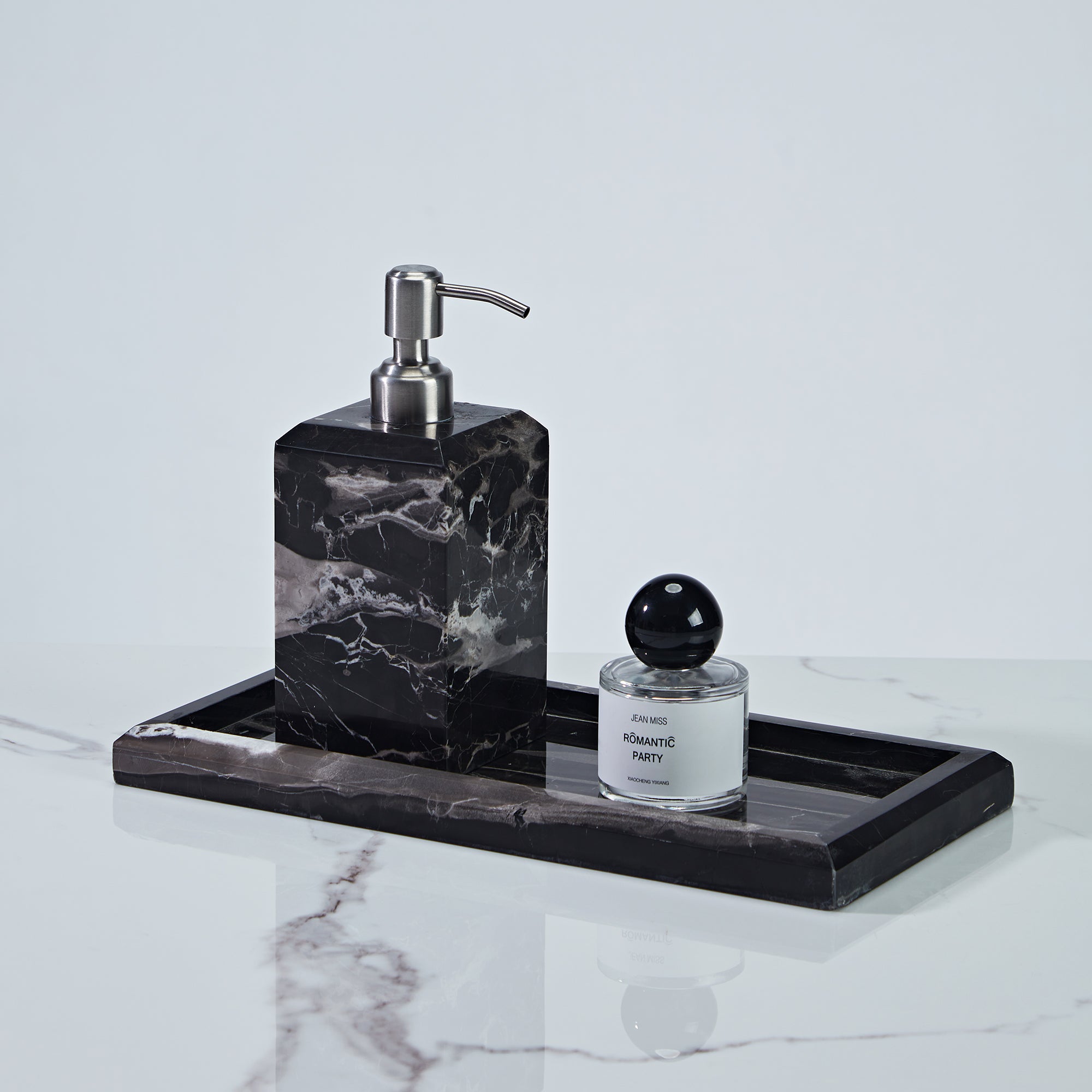 Silver Dragon Marble Luxe Bath Accessories with Soft Sheen for Elegant Bathroom