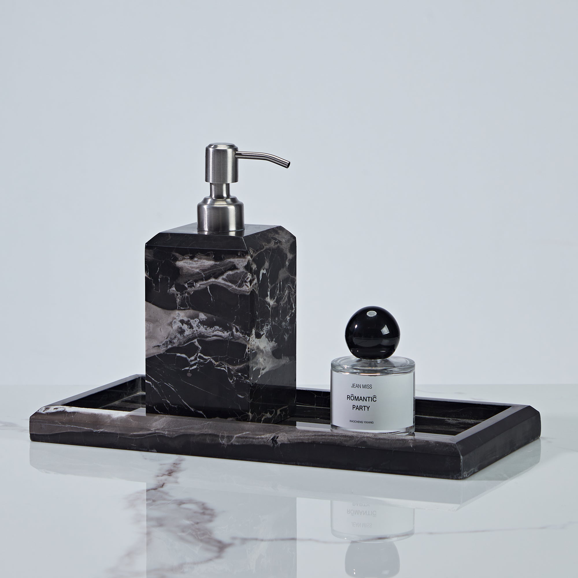 Silver Dragon Marble Luxe Bath Accessories with Soft Sheen for Elegant Bathroom