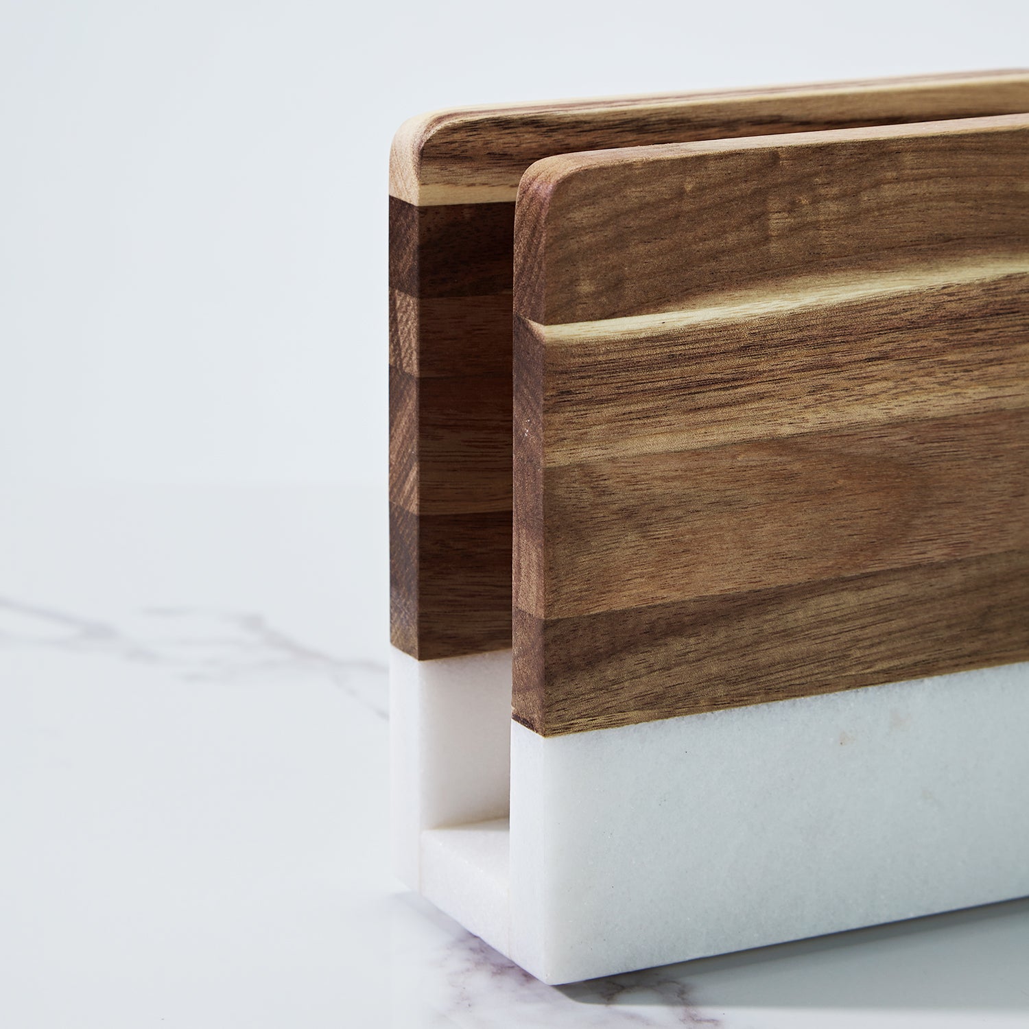 Modern Wood and Marble Napkin Holder - White Marble and Mango Wood Design for Stylish Kitchen and Dining Room Napkin Rings