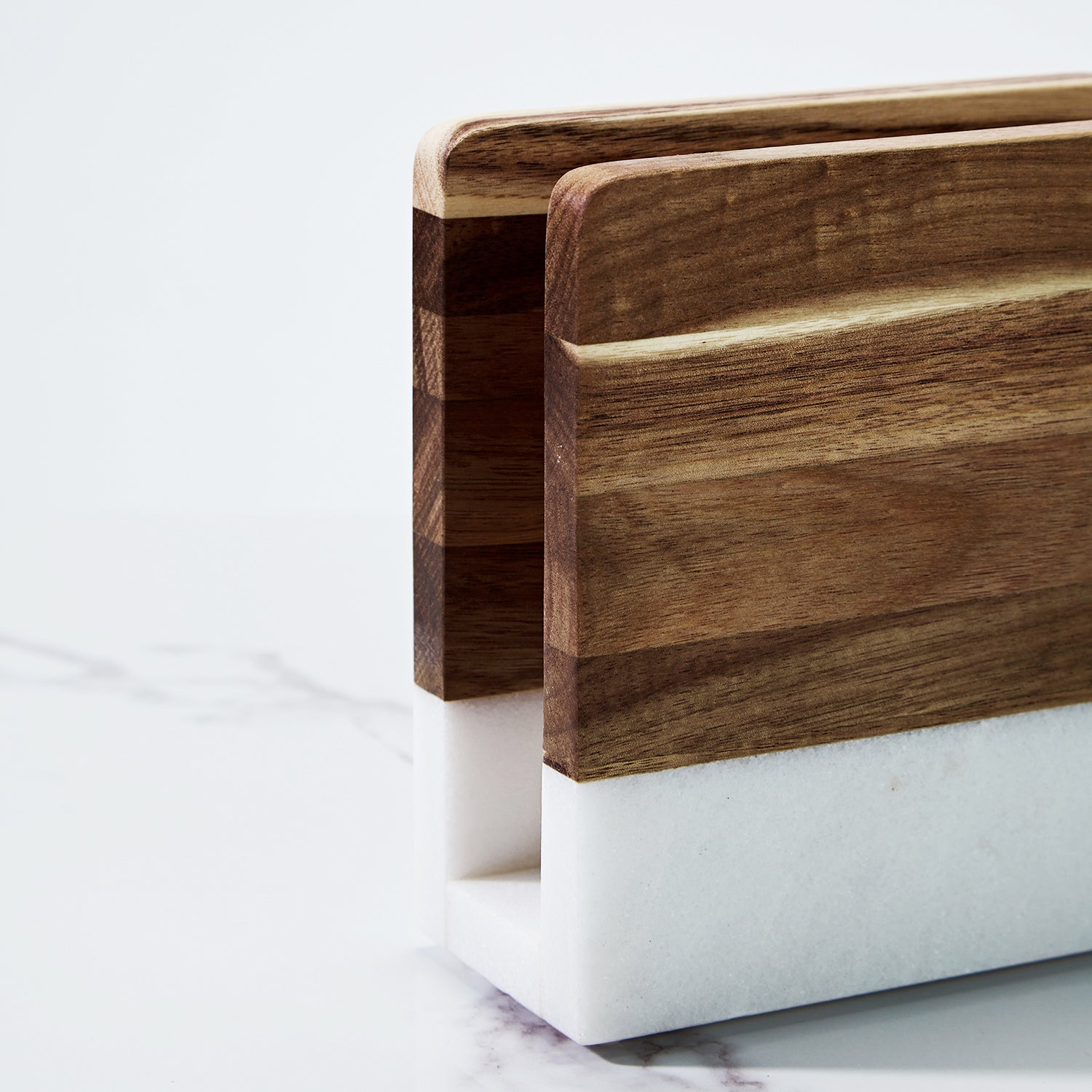 Modern Wood and Marble Napkin Holder - White Marble and Mango Wood Design for Stylish Kitchen and Dining Room Napkin Rings