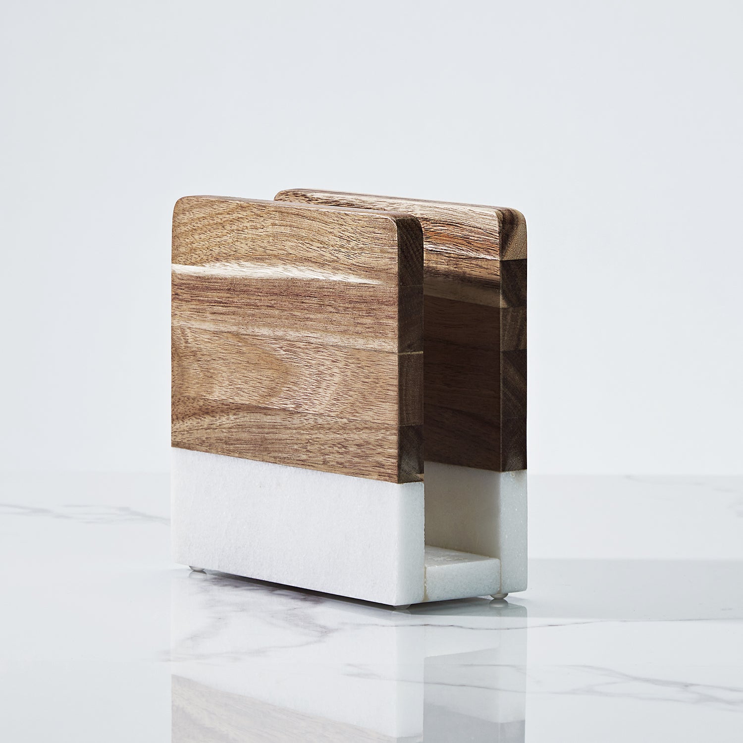 Modern Wood and Marble Napkin Holder - White Marble and Mango Wood Design for Stylish Kitchen and Dining Room Napkin Rings