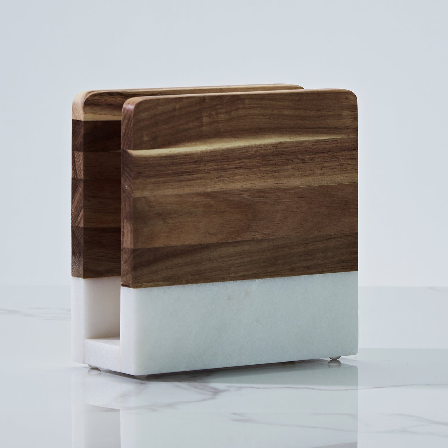 Modern Wood and Marble Napkin Holder - White Marble and Mango Wood Design for Stylish Kitchen and Dining Room Napkin Rings