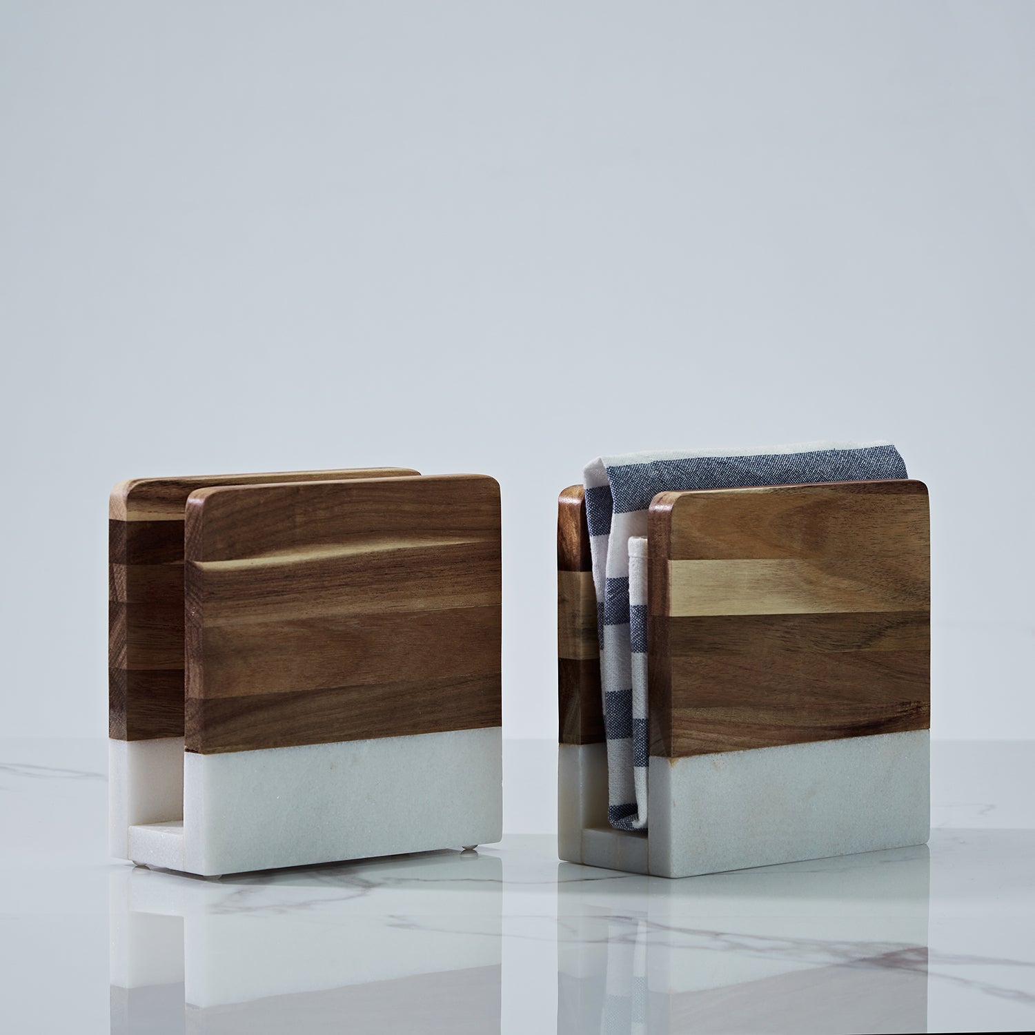 Modern Wood and Marble Napkin Holder - White Marble and Mango Wood Design for Stylish Kitchen and Dining Room Napkin Rings