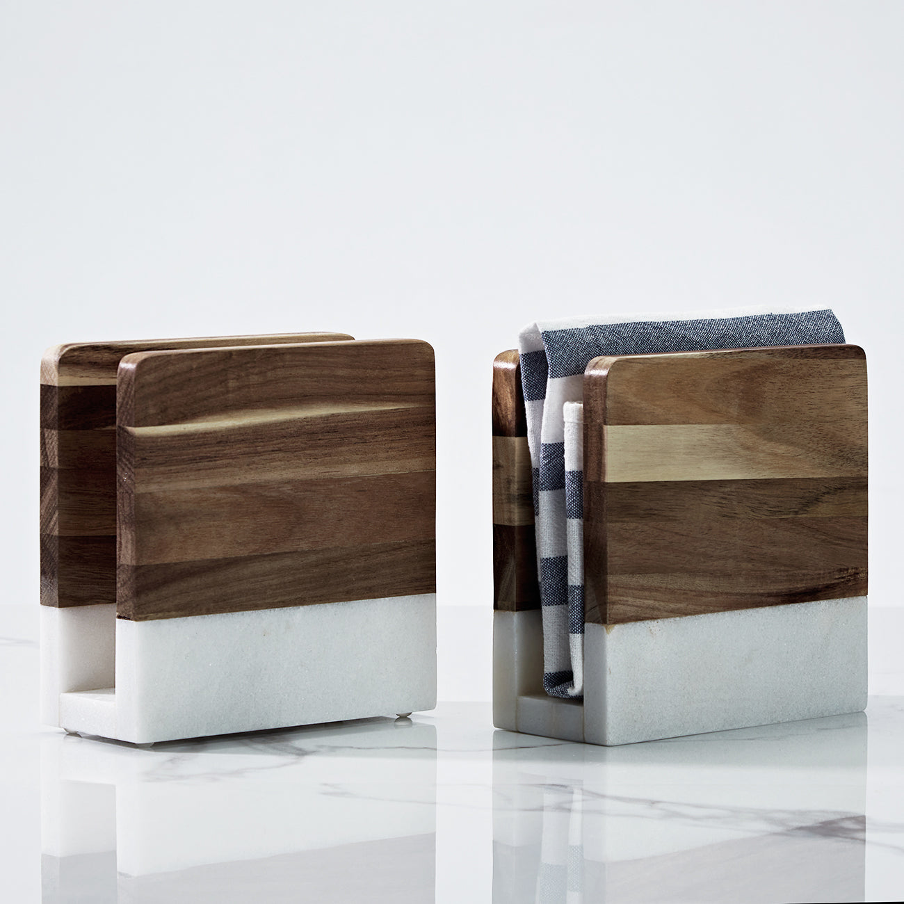 Modern Wood and Marble Napkin Holder - White Marble and Mango Wood Design for Stylish Kitchen and Dining Room Napkin Rings