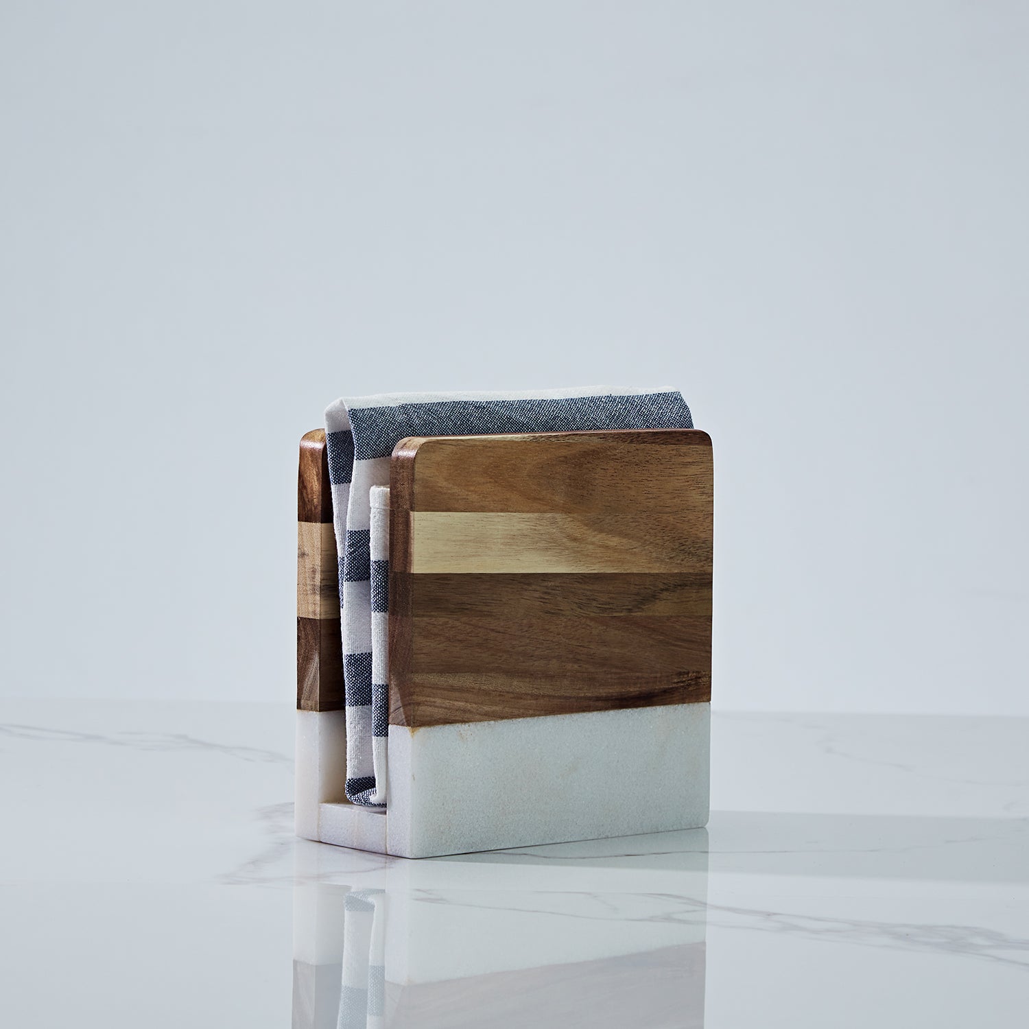 Modern Wood and Marble Napkin Holder - White Marble and Mango Wood Design for Stylish Kitchen and Dining Room Napkin Rings