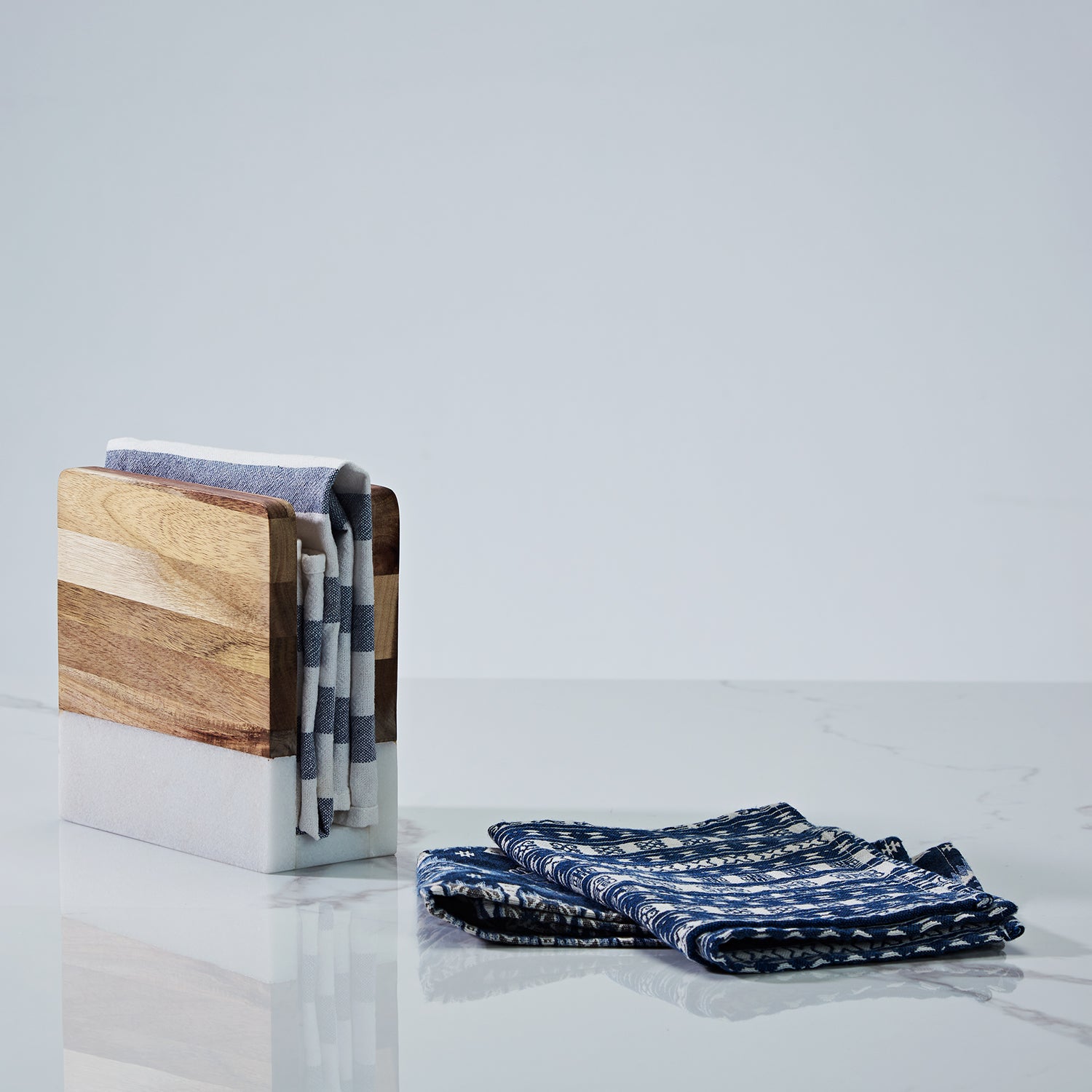 Modern Wood and Marble Napkin Holder - White Marble and Mango Wood Design for Stylish Kitchen and Dining Room Napkin Rings