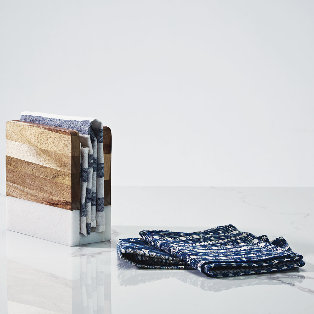 Modern Wood and Marble Napkin Holder - White Marble and Mango Wood Design for Stylish Kitchen and Dining Room Napkin Rings