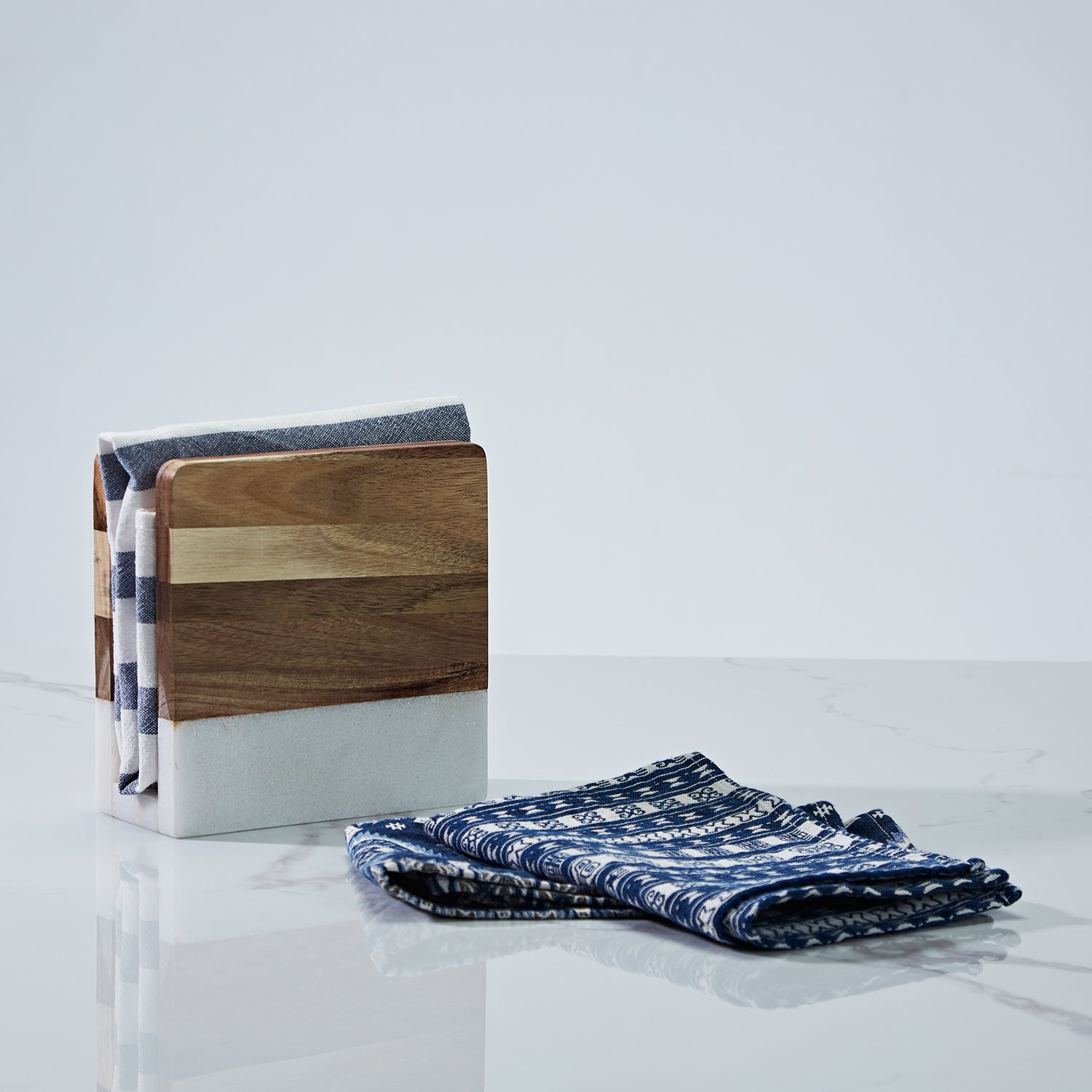 Modern Wood and Marble Napkin Holder - White Marble and Mango Wood Design for Stylish Kitchen and Dining Room Napkin Rings