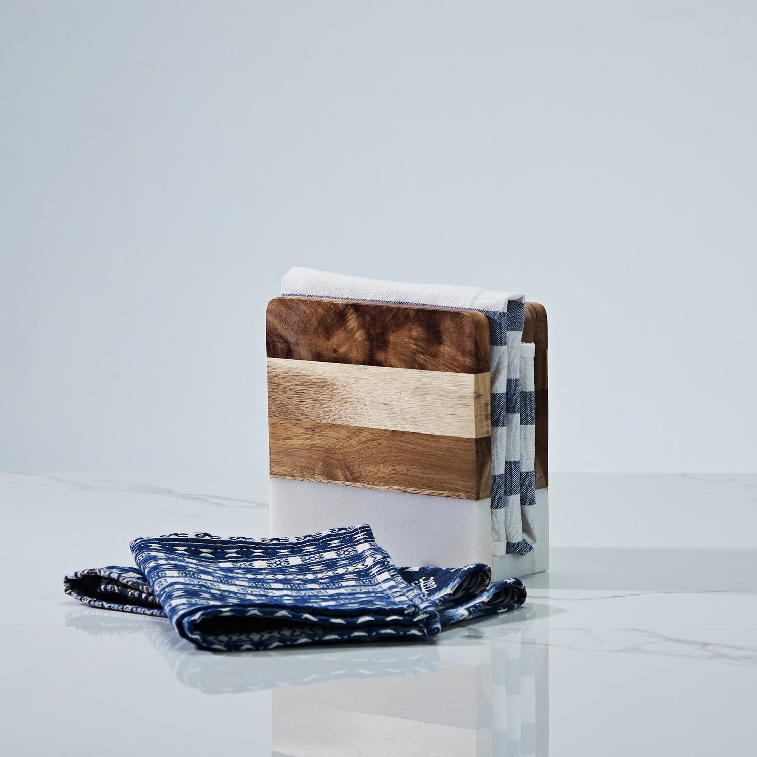 Modern Wood and Marble Napkin Holder - White Marble and Mango Wood Design for Stylish Kitchen and Dining Room Napkin Rings