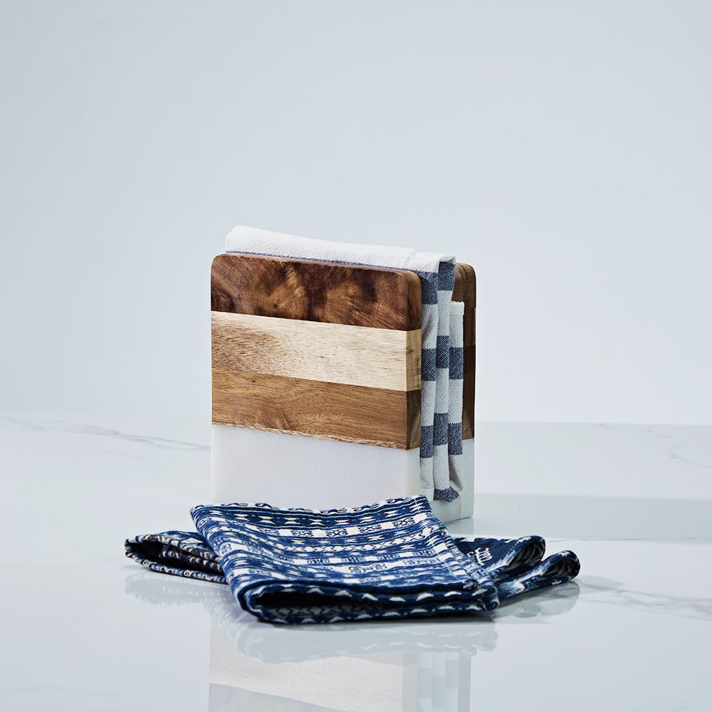 Modern Wood and Marble Napkin Holder - White Marble and Mango Wood Design for Stylish Kitchen and Dining Room Napkin Rings