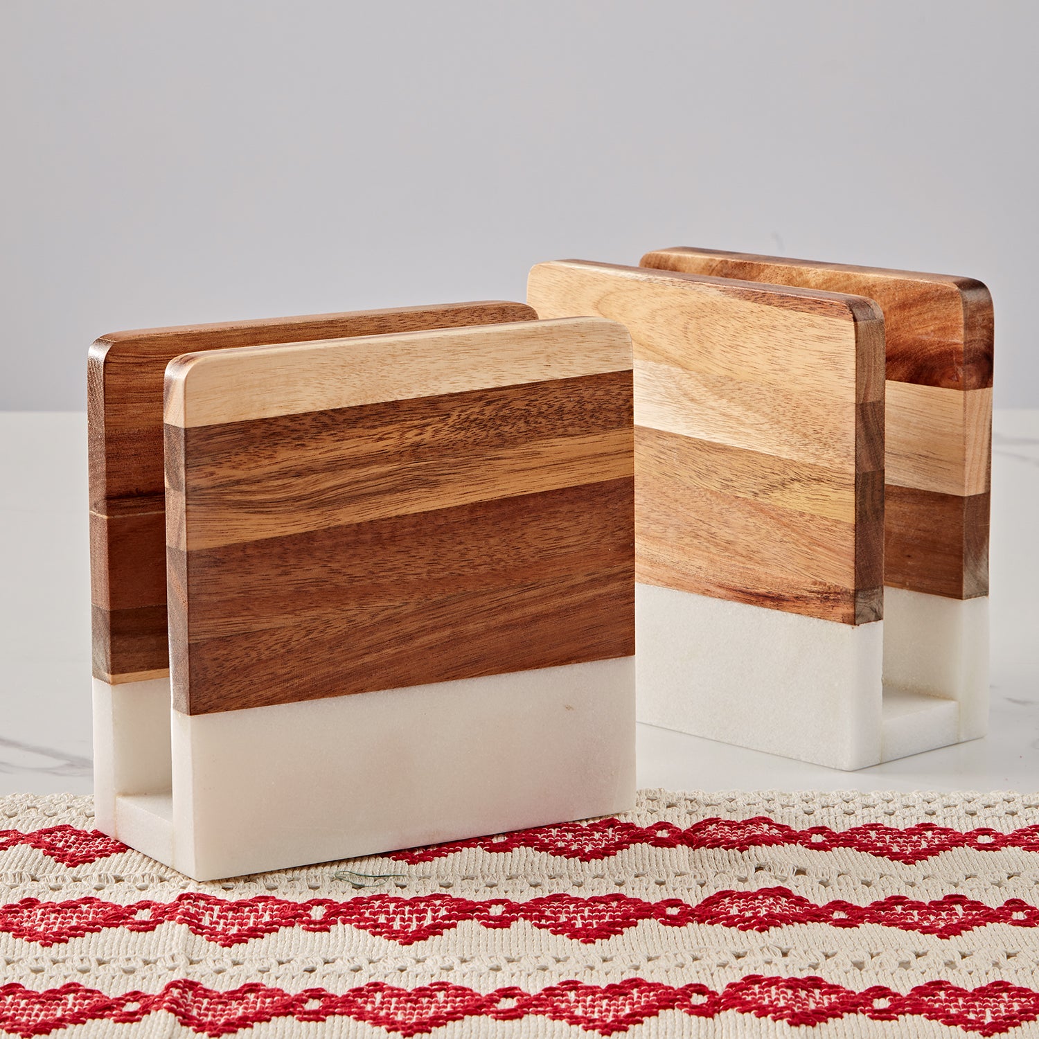 Modern Wood and Marble Napkin Holder - White Marble and Mango Wood Design for Stylish Kitchen and Dining Room Napkin Rings