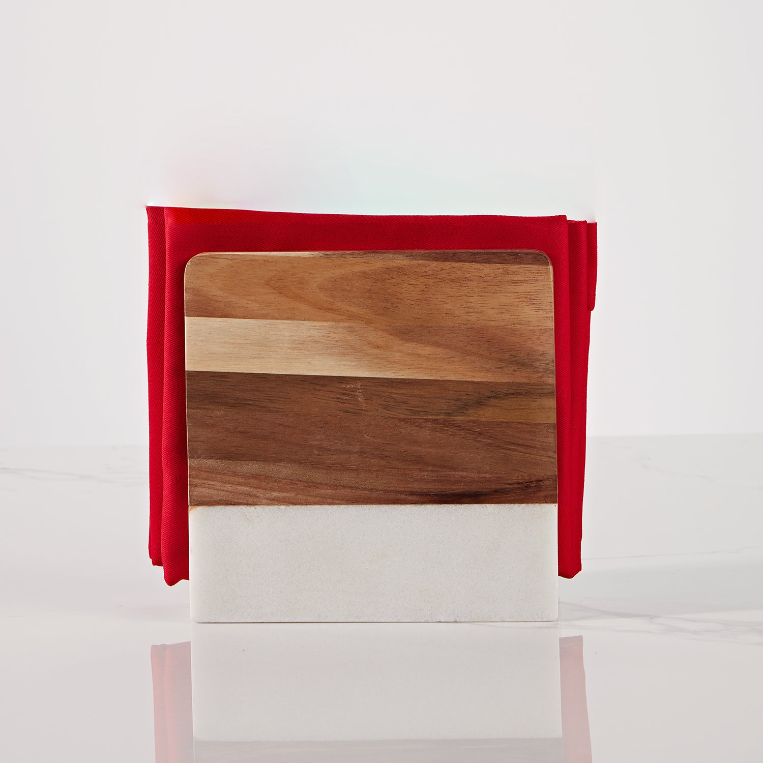 Modern Wood and Marble Napkin Holder - White Marble and Mango Wood Design for Stylish Kitchen and Dining Room Napkin Rings