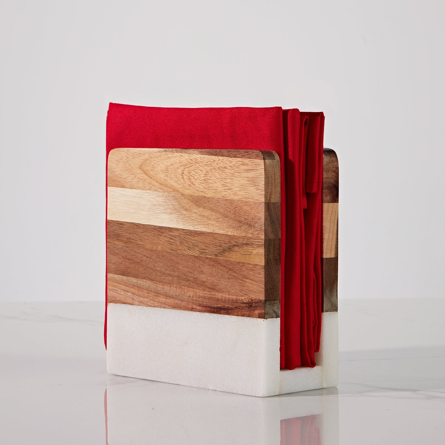 Modern Wood and Marble Napkin Holder - White Marble and Mango Wood Design for Stylish Kitchen and Dining Room Napkin Rings