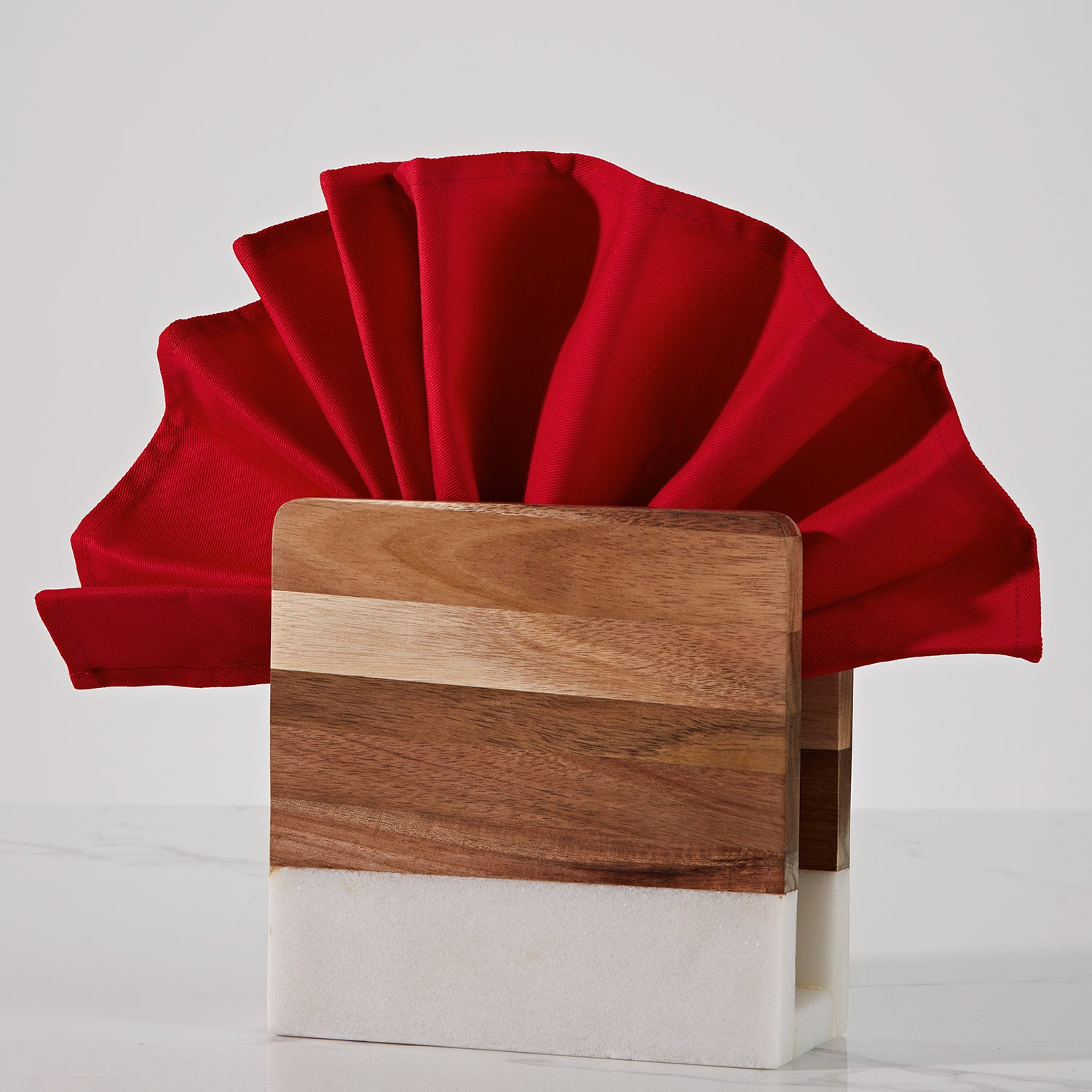 Modern Wood and Marble Napkin Holder - White Marble and Mango Wood Design for Stylish Kitchen and Dining Room Napkin Rings