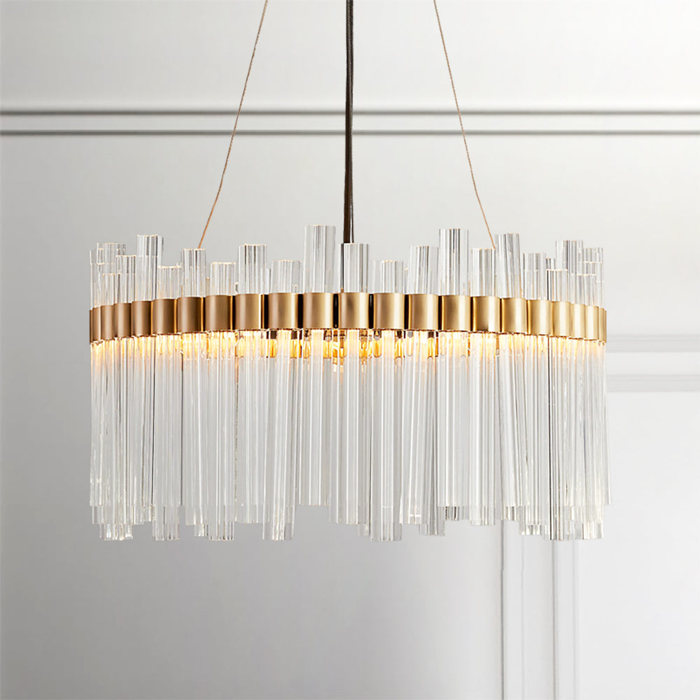 Crystal Brilliance Chandelier - Elegant Art Deco Lighting Fixture with Brass and Crystal Composition, Featuring Crystal Arrangements - Perfect for Living Room Chandelier and Hanging Light Fixtures