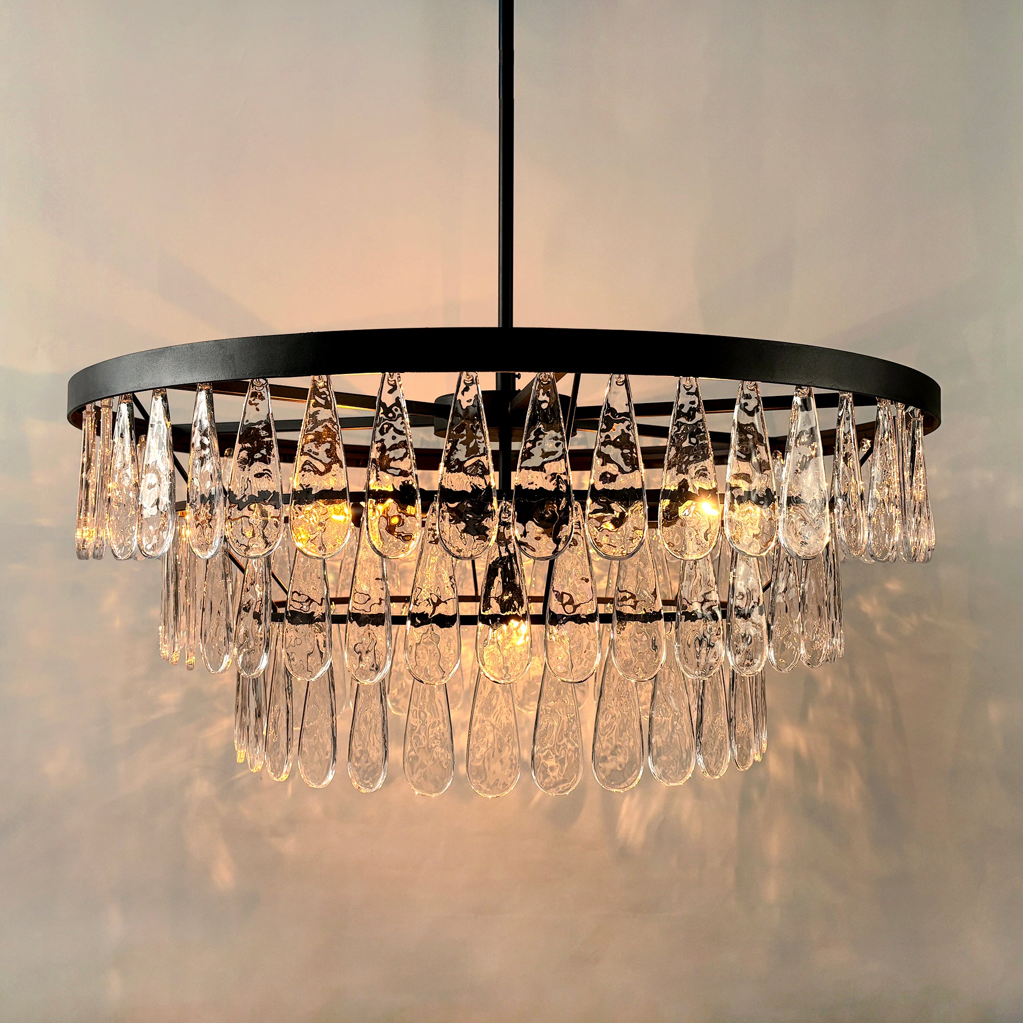 Vintage-Inspired Textured Glass Chandelier - Living Room Chandelier with Hand-Pressed Pattern and Rustic Design - Ideal Hanging Light Fixtures for Living Room and Modern Chandelier Options