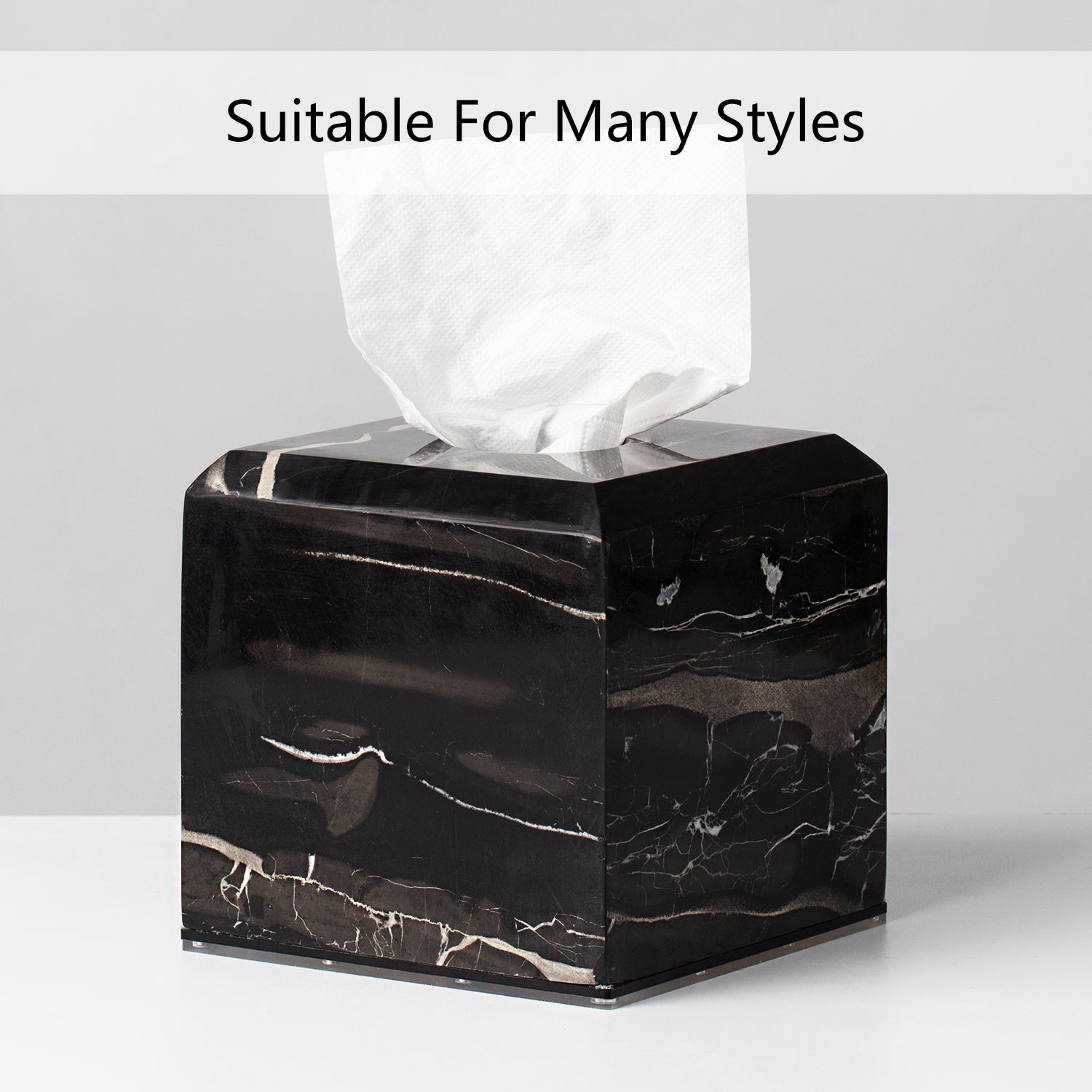 Silver Dragon Marble Luxe Tissue Box - Elegant Black and White Design with Soft Sheen - Perfectly Designed for Stylish Tissue Organization