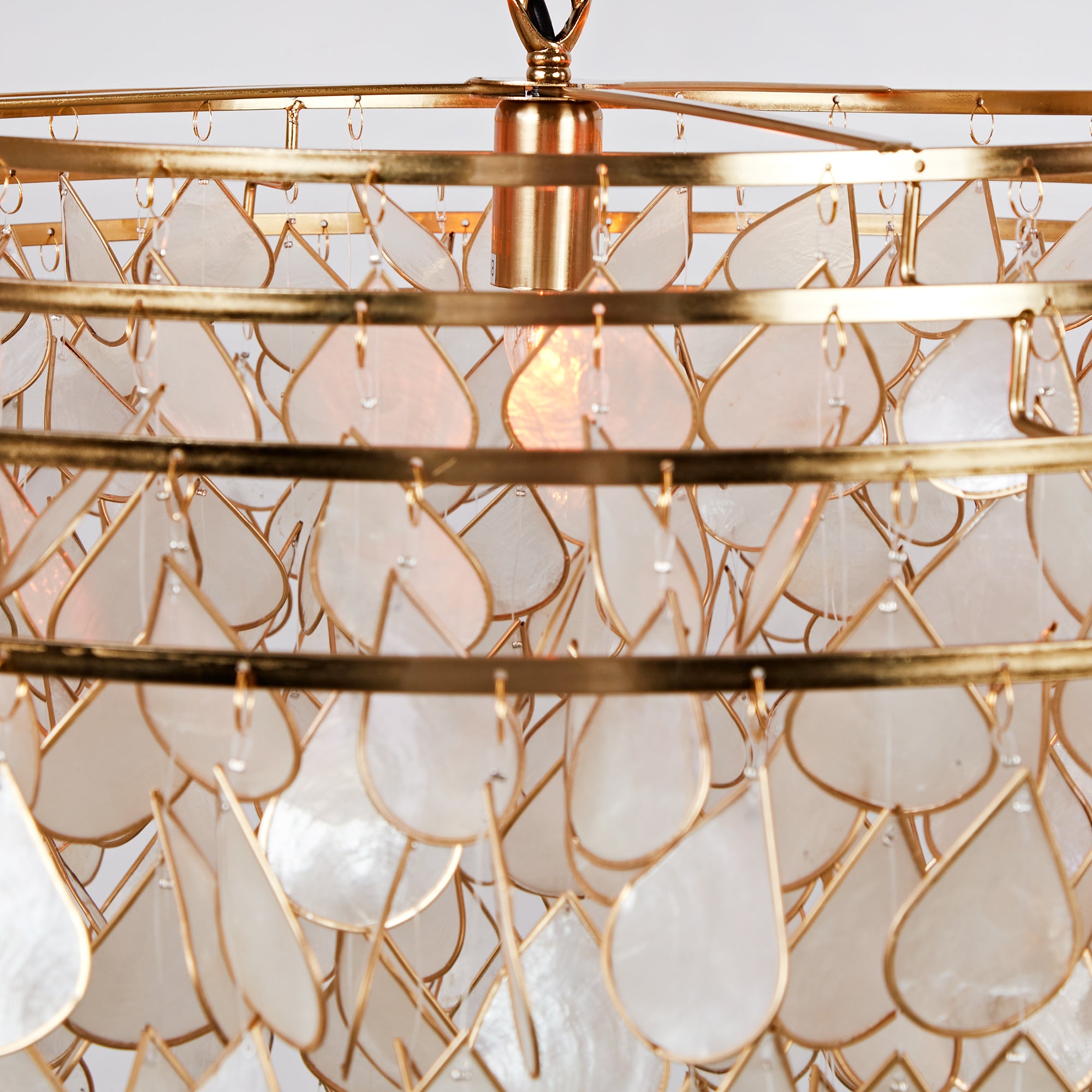 Handcrafted Capiz Shell Chandelier - Artisanal Design with Brass Finish and Versatile Sizing - Stunning Light Fixture for Dining Room or Living Room