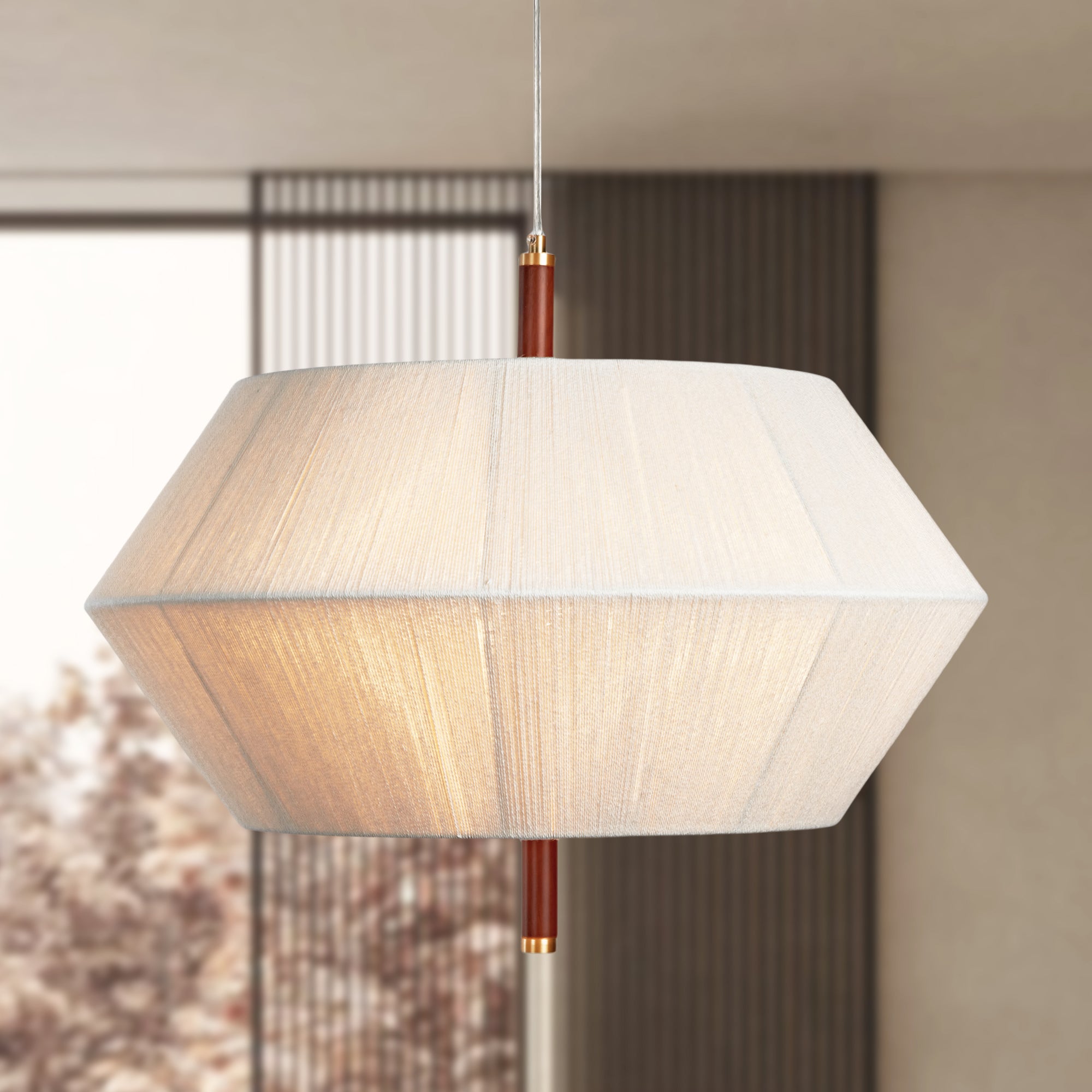 Contemporary Boho Oak Natural Cotton Weaved Pendant Light - Stylish White Oak with Cotton Rope Shade for Dining Room