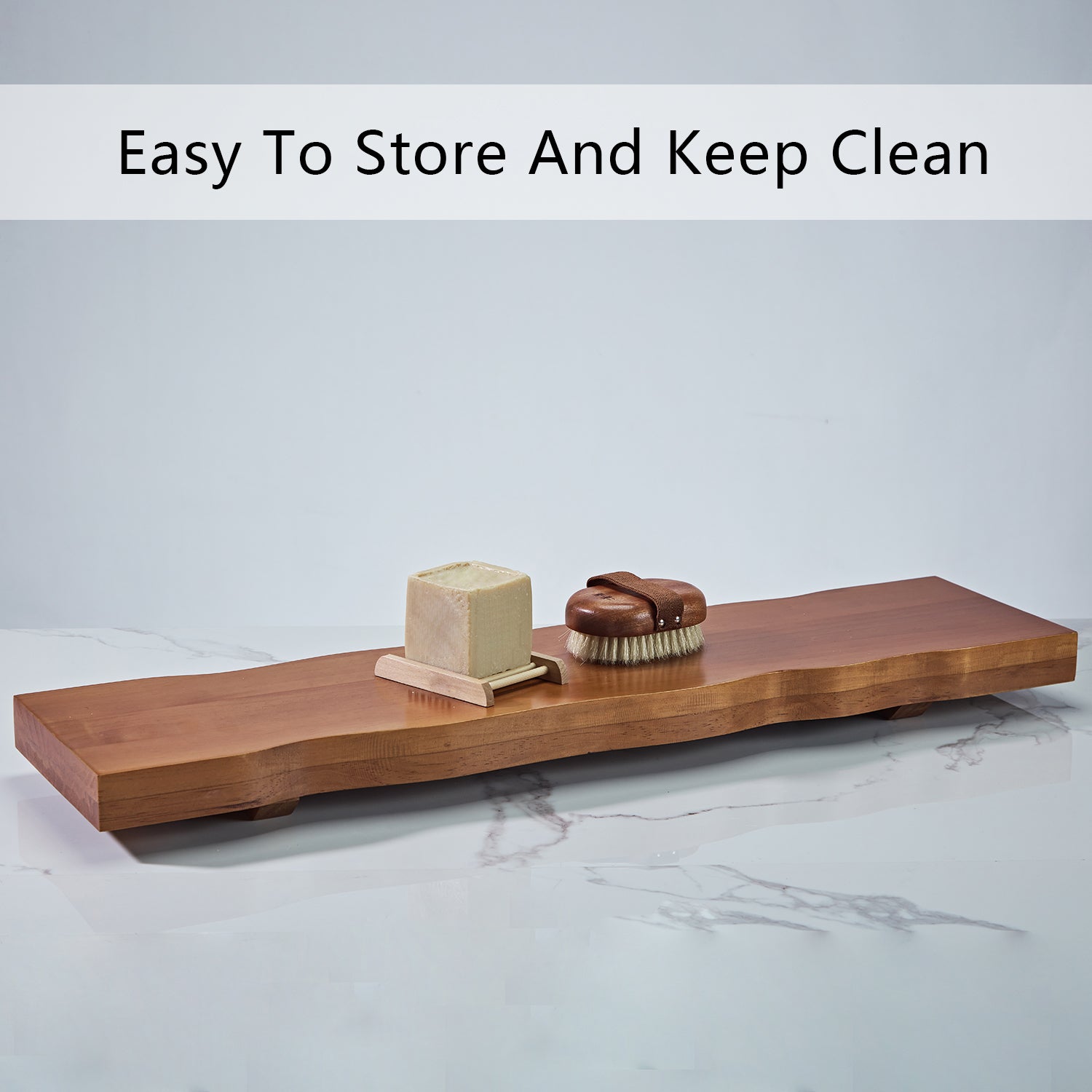 Rustic Teak Wood Bath Caddy Rack with Adjustable Track and Unique Live Edges for Elegant Bathroom Accessories