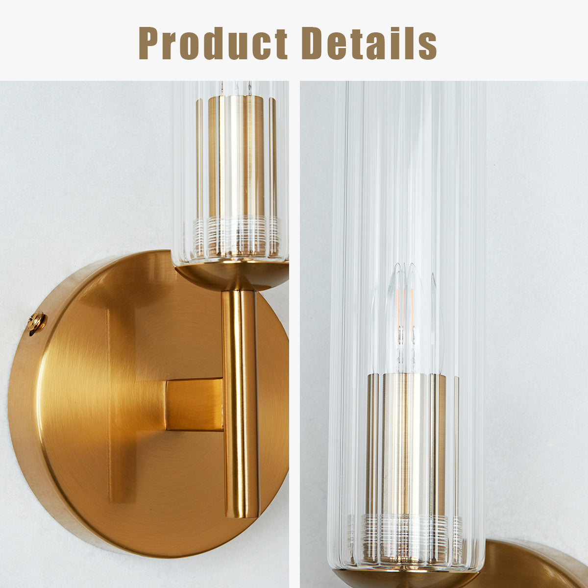 Antique Bronze Tube Sconce with Ribbed Glass Shade and Cylindrical Design for Versatile Indoor Lighting - Perfect for Bathroom and Bedroom Wall Sconces