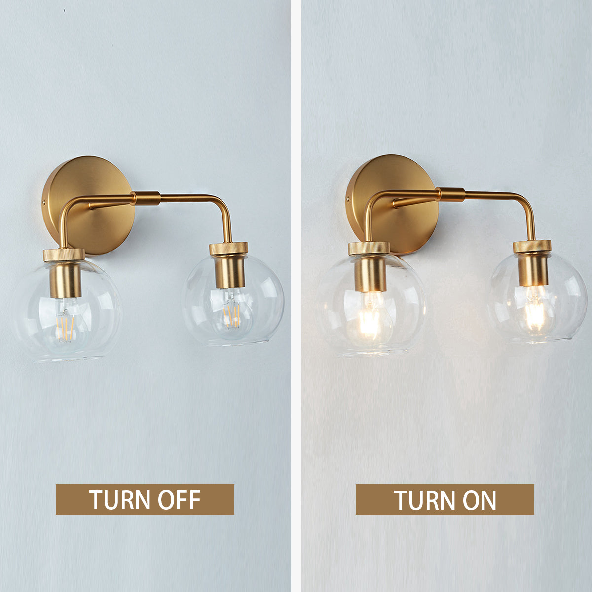 Globe Shade Matte Finish with Brass Accents Double Light Sconce - Elegant Blown Glass and Steel Frame, Bathroom Sconce