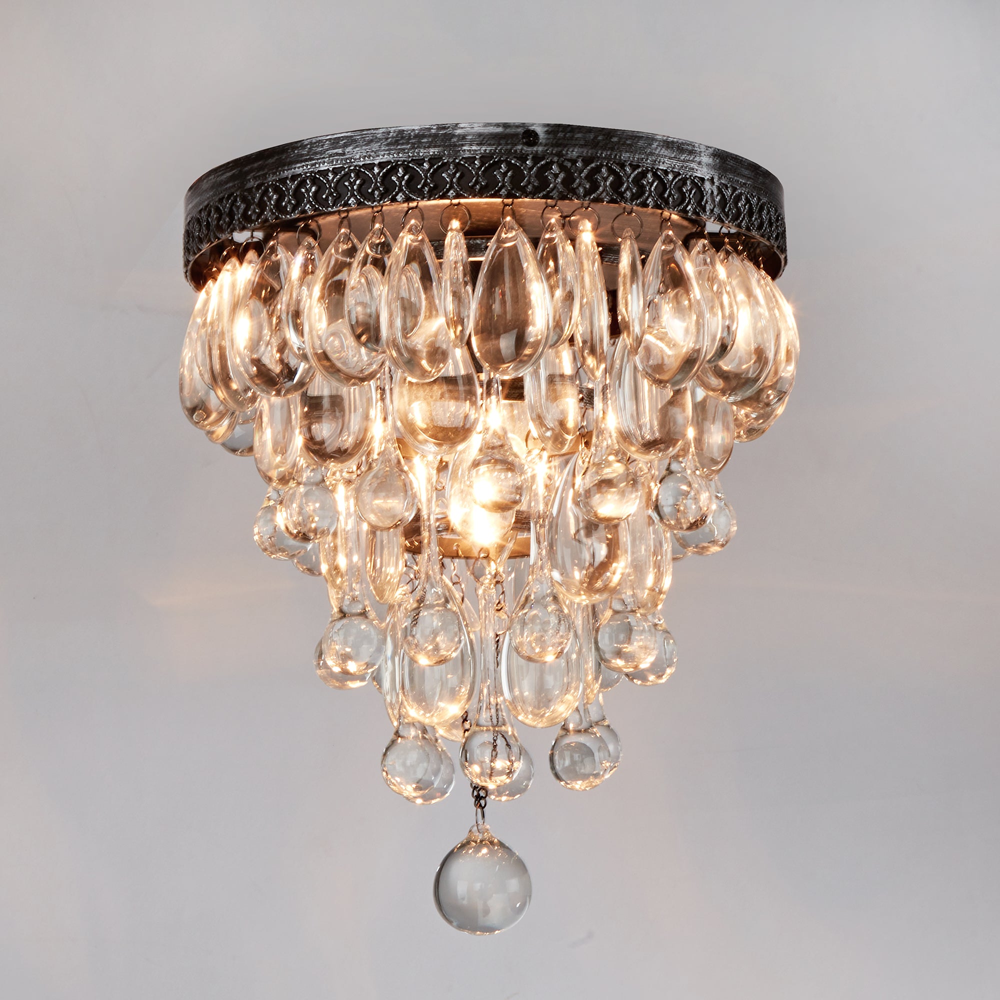 Raindrop Elegance Crystal Flush Mount - Faceted-Glass Crystals and Rain Drop Display for Bedroom and Living Room Lighting