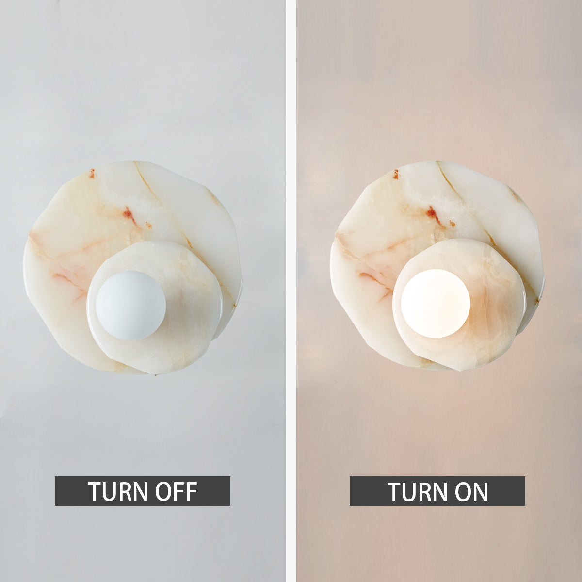 Opaline Cream Sculpture Wall Sconce: Natural Cream Onyx with Opaque White Glass Globe Bulb, Sculptural Design for Living Room, Bathroom, or Bedroom Wall Lighting