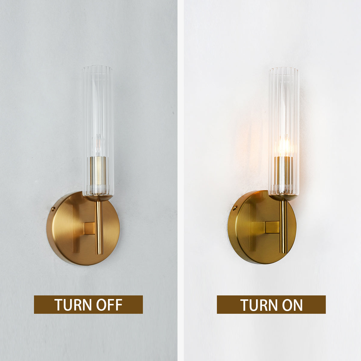 Antique Bronze Tube Sconce with Ribbed Glass Shade and Cylindrical Design for Versatile Indoor Lighting - Perfect for Bathroom and Bedroom Wall Sconces