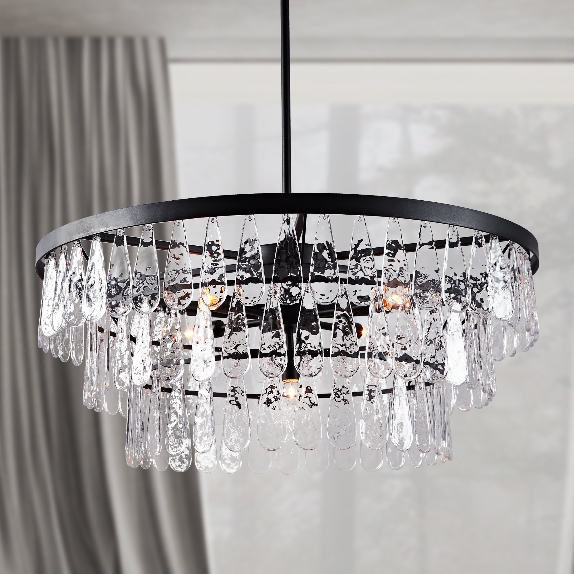 Vintage-Inspired Textured Glass Chandelier - Living Room Chandelier with Hand-Pressed Pattern and Rustic Design - Ideal Hanging Light Fixtures for Living Room and Modern Chandelier Options