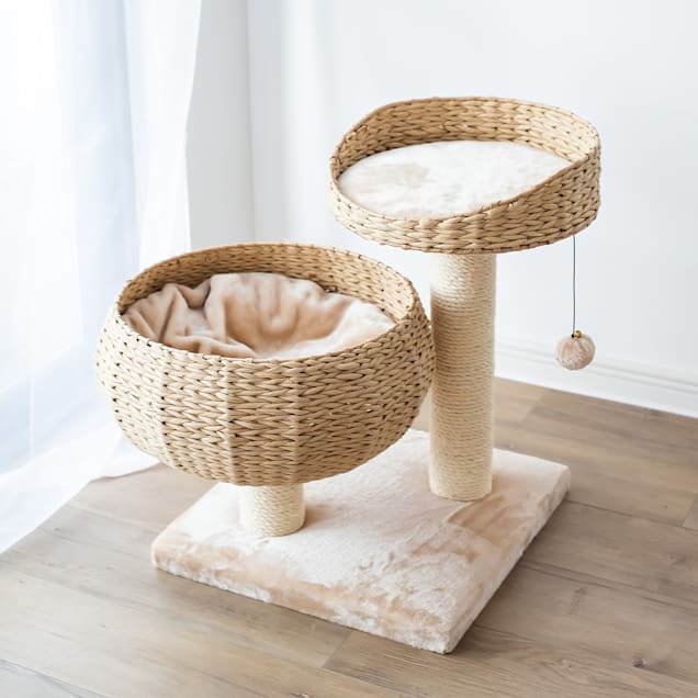 Cozy Eco-Friendly Handwoven Cat Tree with Sisal Scratching Post, 23" H
