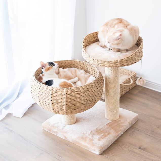 Cozy Eco-Friendly Handwoven Cat Tree with Sisal Scratching Post, 23" H