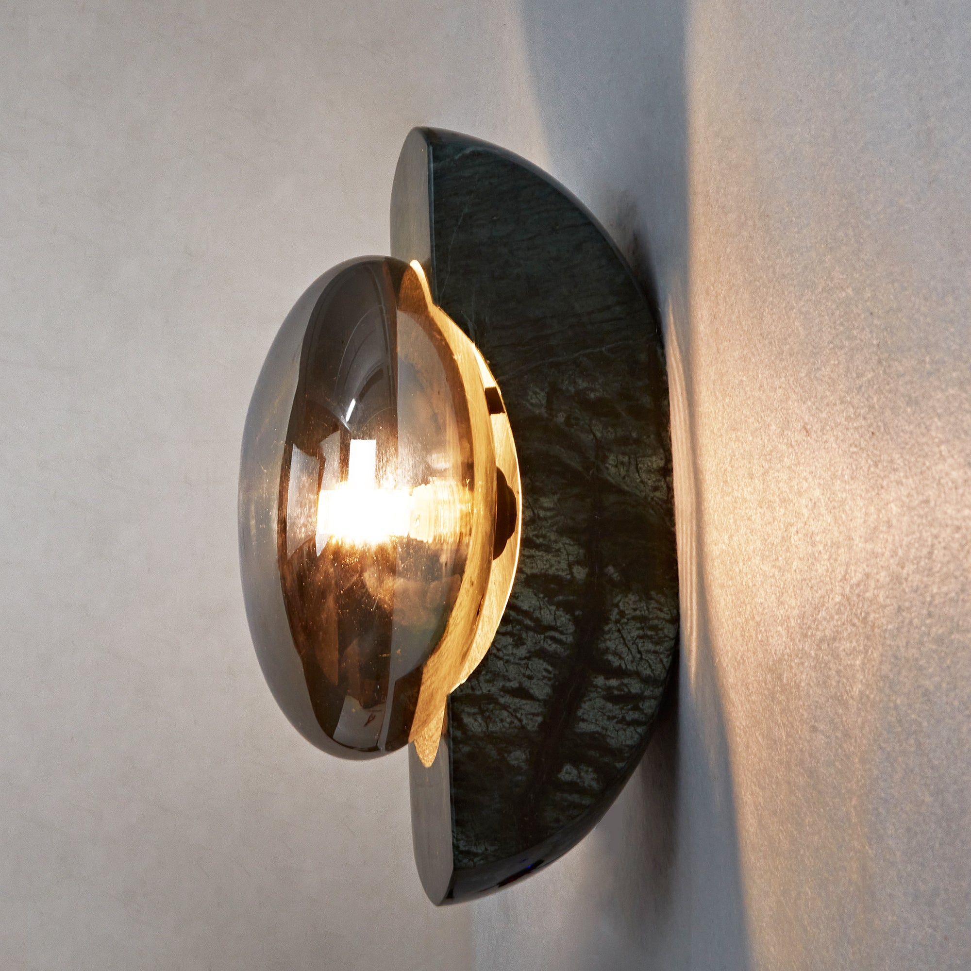 Smoked Luster Veining Globe Wall Sconce - Unique Fixture with Solid Green Marble and Smoked Luster Glass Globe, Featuring Variation in Veining - Ideal for Wall Sconce, Wall Lights, and Exterior Wall Lights