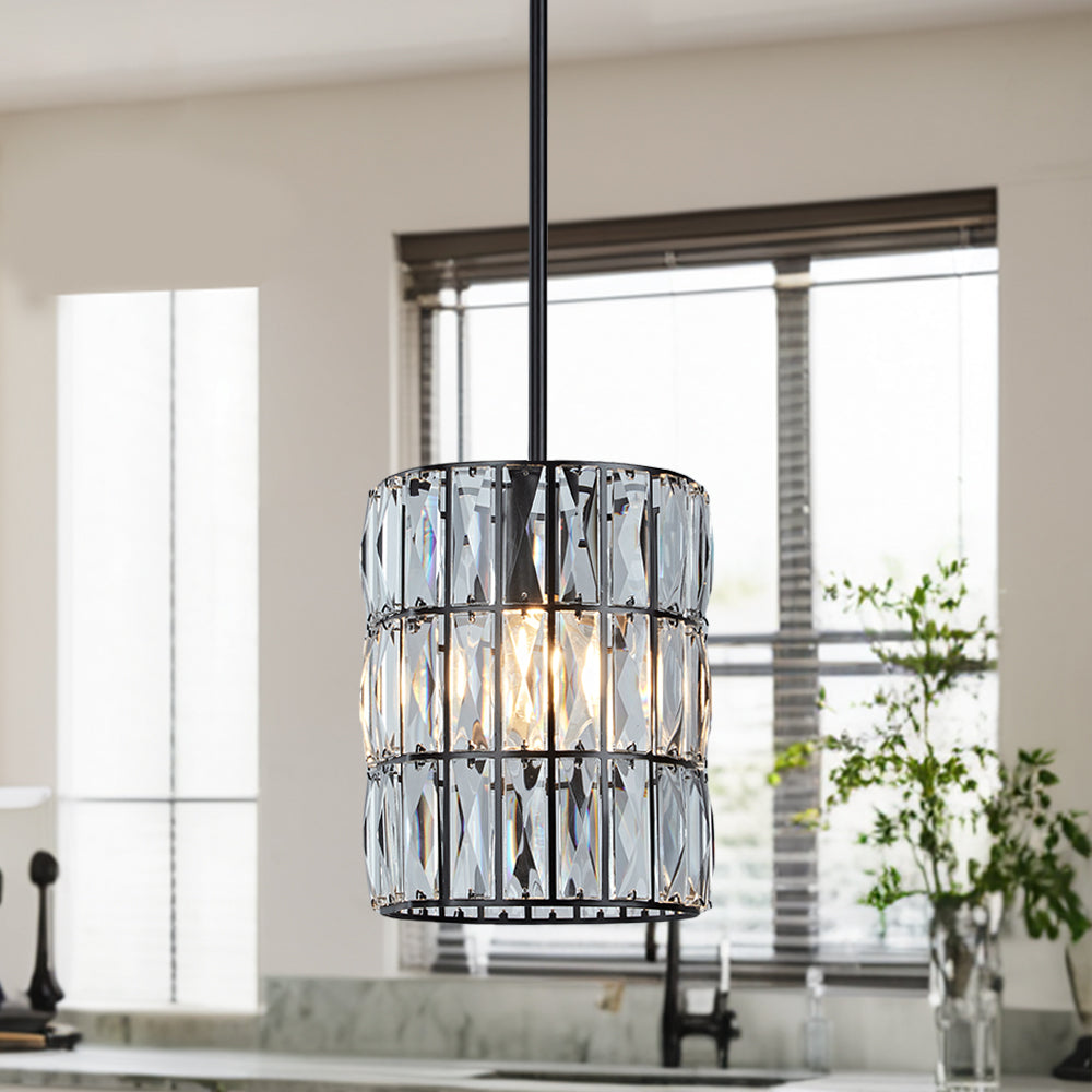 Contemporary Crystal Pendant with Prismatic Display - Bronze Finish Hanging Lights, Ideal for Bedroom, Dining Room, and Living Room