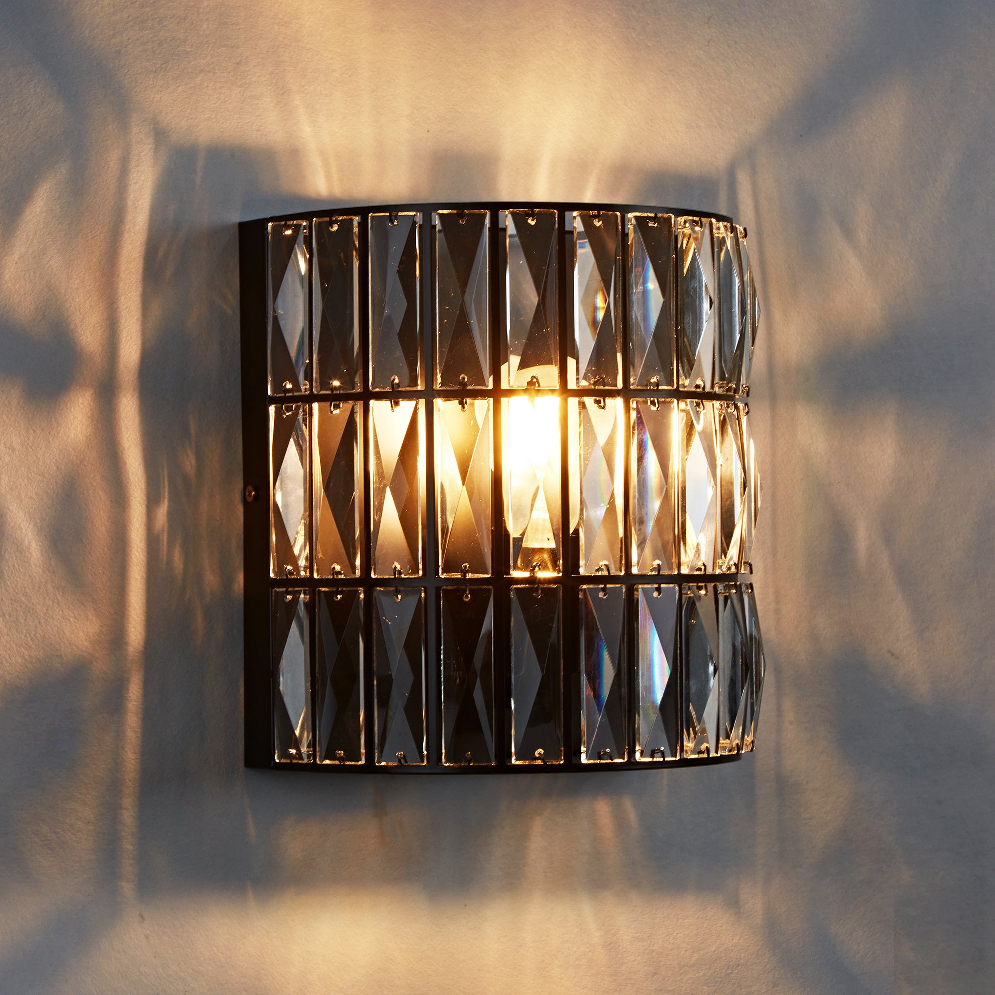 Antique Bronze Finish Crystal Sconce - Prismatic Display with Faceted Glass, Perfect for Lounge Room Wall Lights and Outdoor Wall Lamps