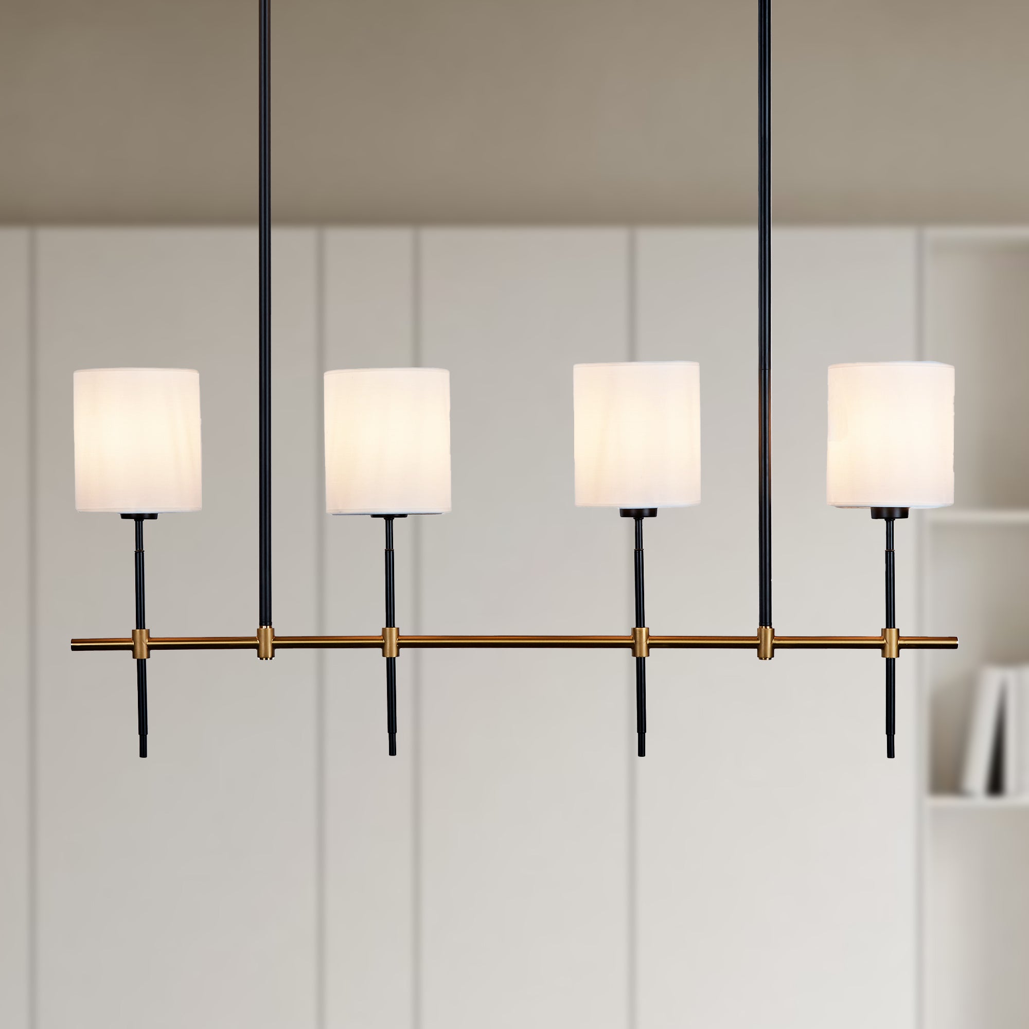 LuxeLinen Linear Metal Chandelier - High-End Design with Sophisticated Construction and Rich Finishes - Perfect Light Fixtures for Dining Room