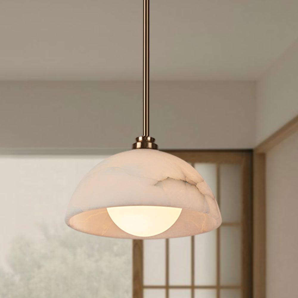 Elegant Alabaster Refinement Pendant - Natural Alabaster with Steel and Tumbled Brass - Ideal Hanging Light Fixture for Bedroom, Perfect Pendant Light for All Your Bedroom Needs