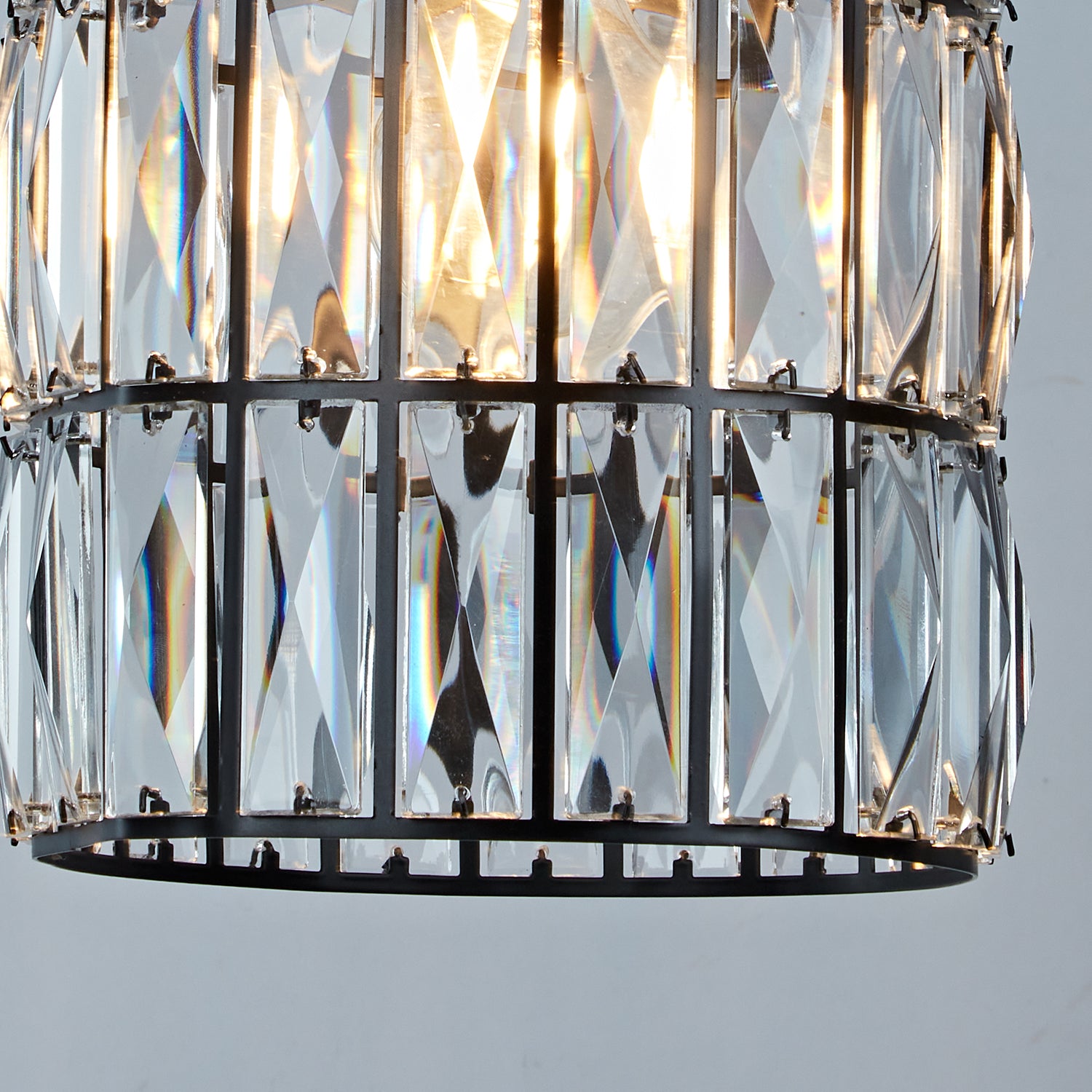 Contemporary Crystal Pendant with Prismatic Display - Bronze Finish Hanging Lights, Ideal for Bedroom, Dining Room, and Living Room