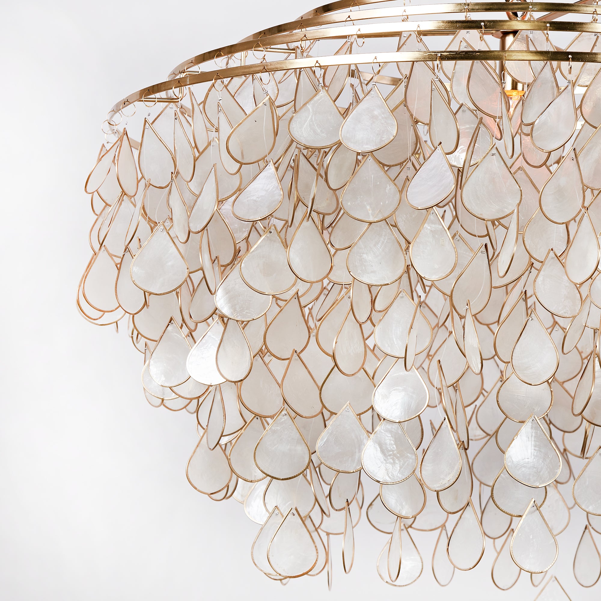 Handcrafted Capiz Shell Chandelier - Artisanal Design with Brass Finish and Versatile Sizing - Stunning Light Fixture for Dining Room or Living Room