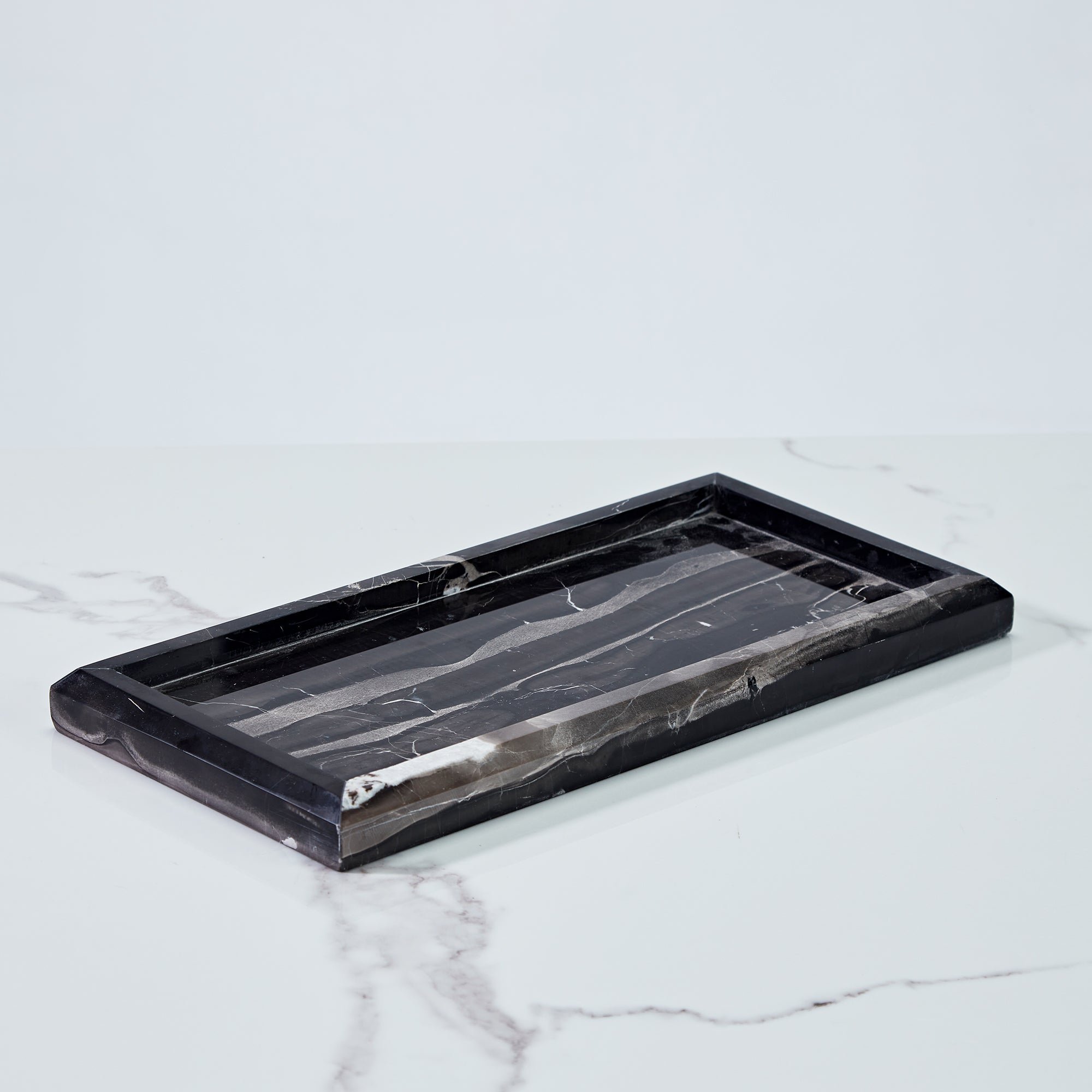 Silver Dragon Marble Luxe Vanity Tray - Elegant Black and White Design for Kitchen, Bathroom, and Entryway - Easy to Clean