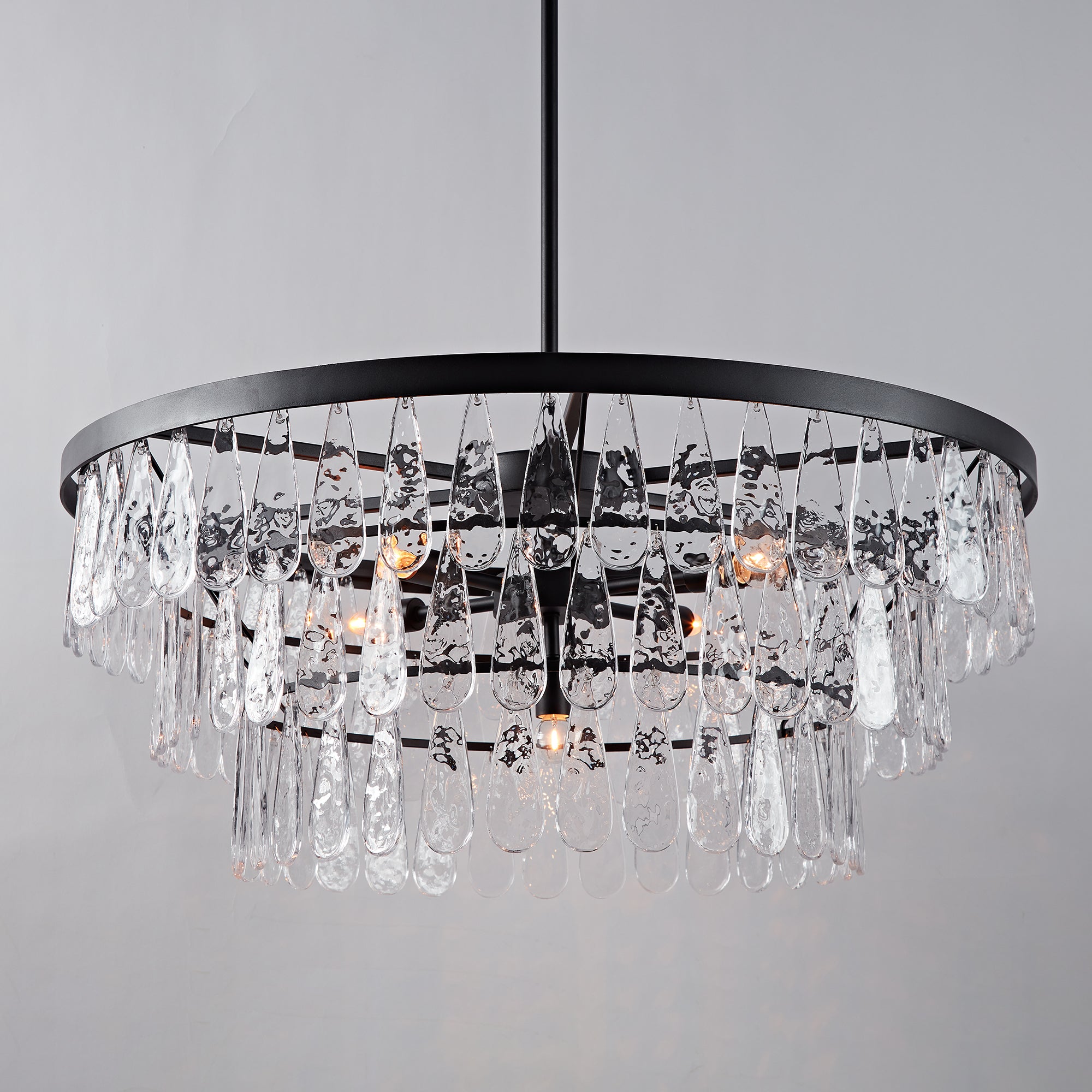 Vintage-Inspired Textured Glass Chandelier - Living Room Chandelier with Hand-Pressed Pattern and Rustic Design - Ideal Hanging Light Fixtures for Living Room and Modern Chandelier Options