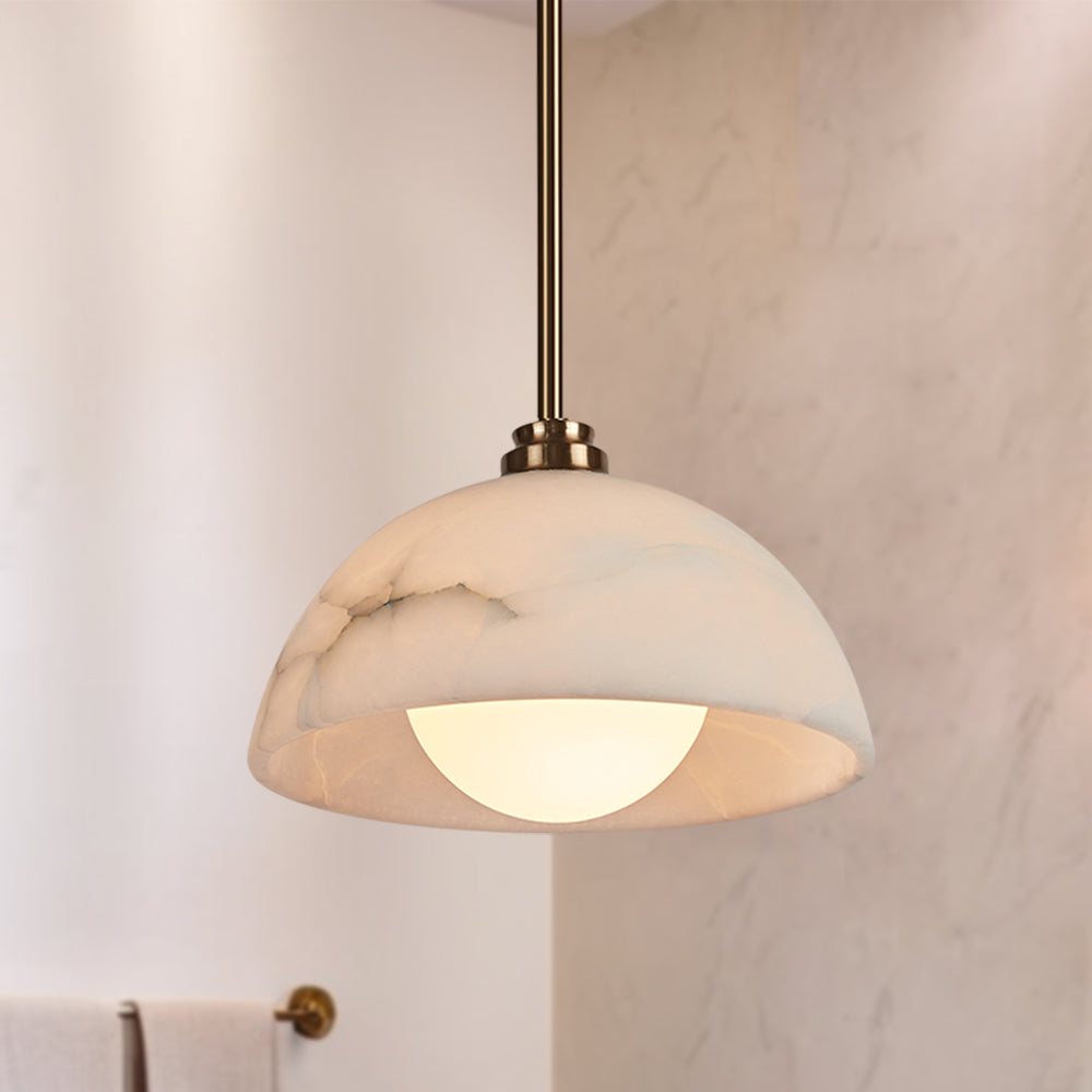 Elegant Alabaster Refinement Pendant - Natural Alabaster with Steel and Tumbled Brass - Ideal Hanging Light Fixture for Bedroom, Perfect Pendant Light for All Your Bedroom Needs