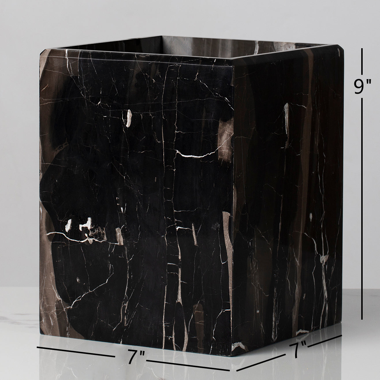 Silver Dragon Marble Luxe Trash Can/Wastebasket - Elegant Black and White Design with Soft Sheen and Easy Cleaning