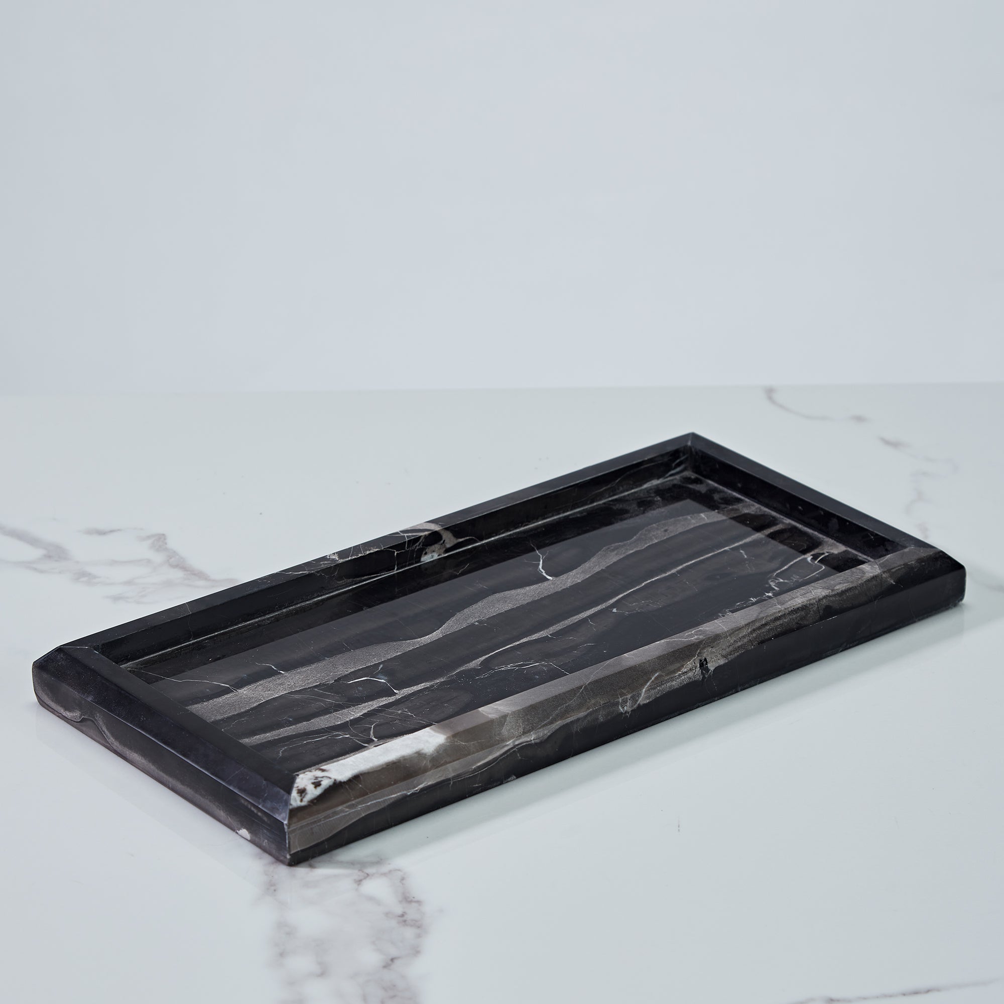 Silver Dragon Marble Luxe Vanity Tray - Elegant Black and White Design for Kitchen, Bathroom, and Entryway - Easy to Clean