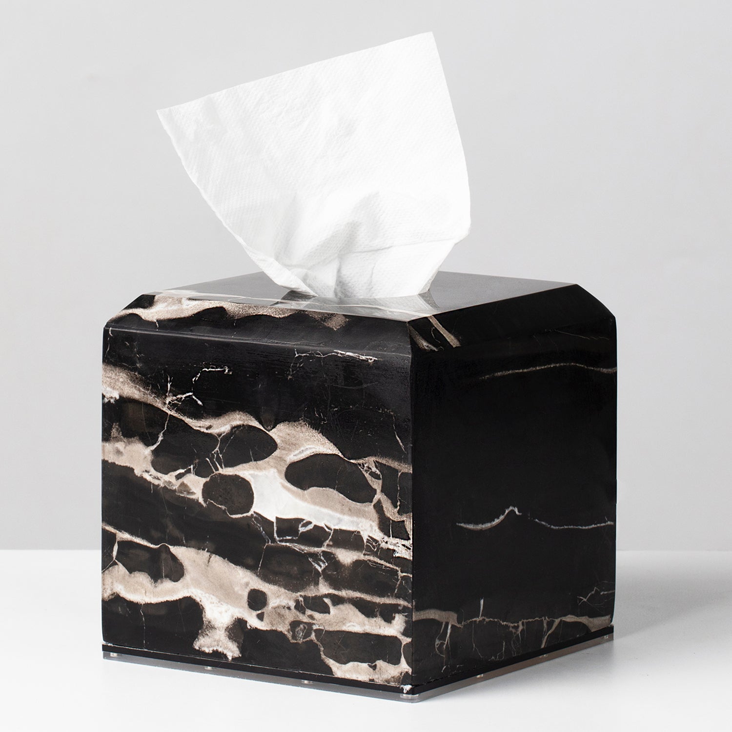 Silver Dragon Marble Luxe Tissue Box - Elegant Black and White Design with Soft Sheen - Perfectly Designed for Stylish Tissue Organization